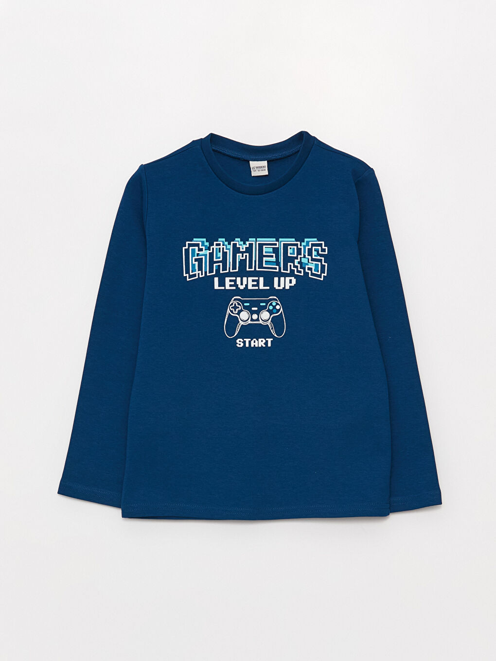 Lacivert Bisiklet Yaka Baskılı Uzun Kollu Erkek Çocuk Sweatshirt-3