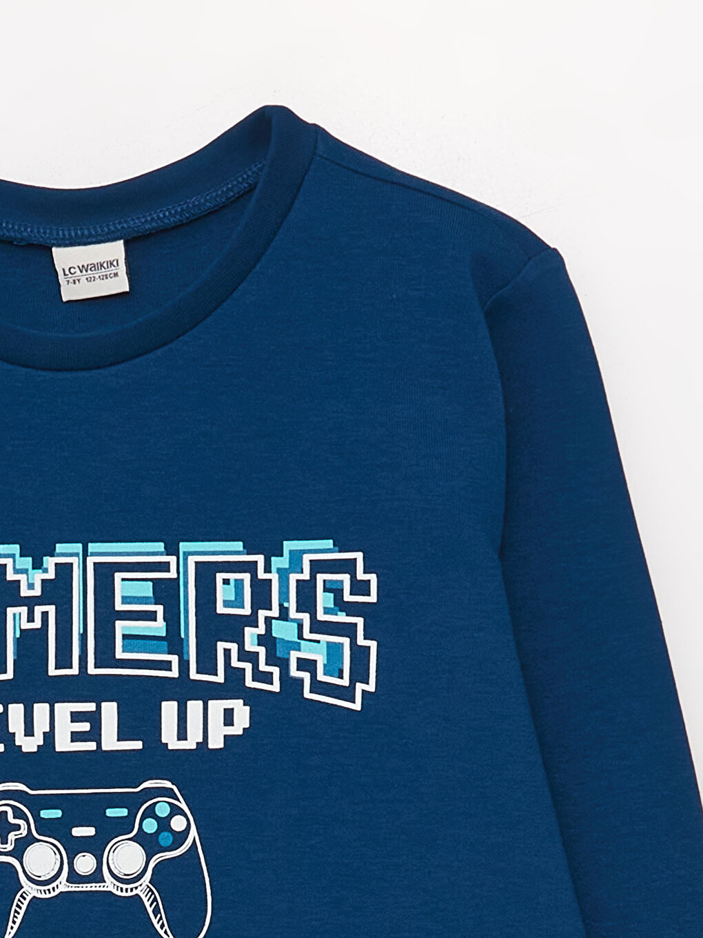 Lacivert Bisiklet Yaka Baskılı Uzun Kollu Erkek Çocuk Sweatshirt-4