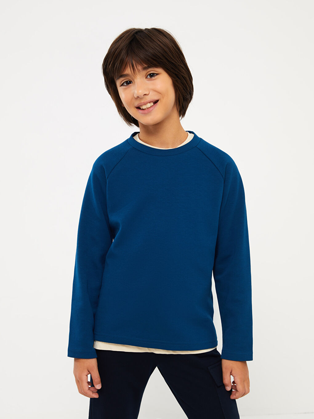 Mavi Bisiklet Yaka Basic Uzun Kollu Erkek Çocuk Tişört-1