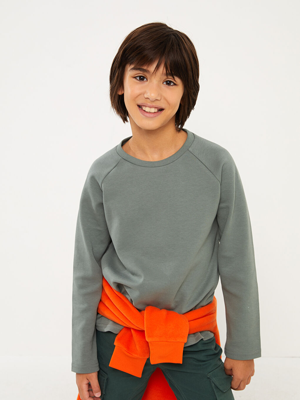 Yeşil Bisiklet Yaka Basic Uzun Kollu Erkek Çocuk Tişört