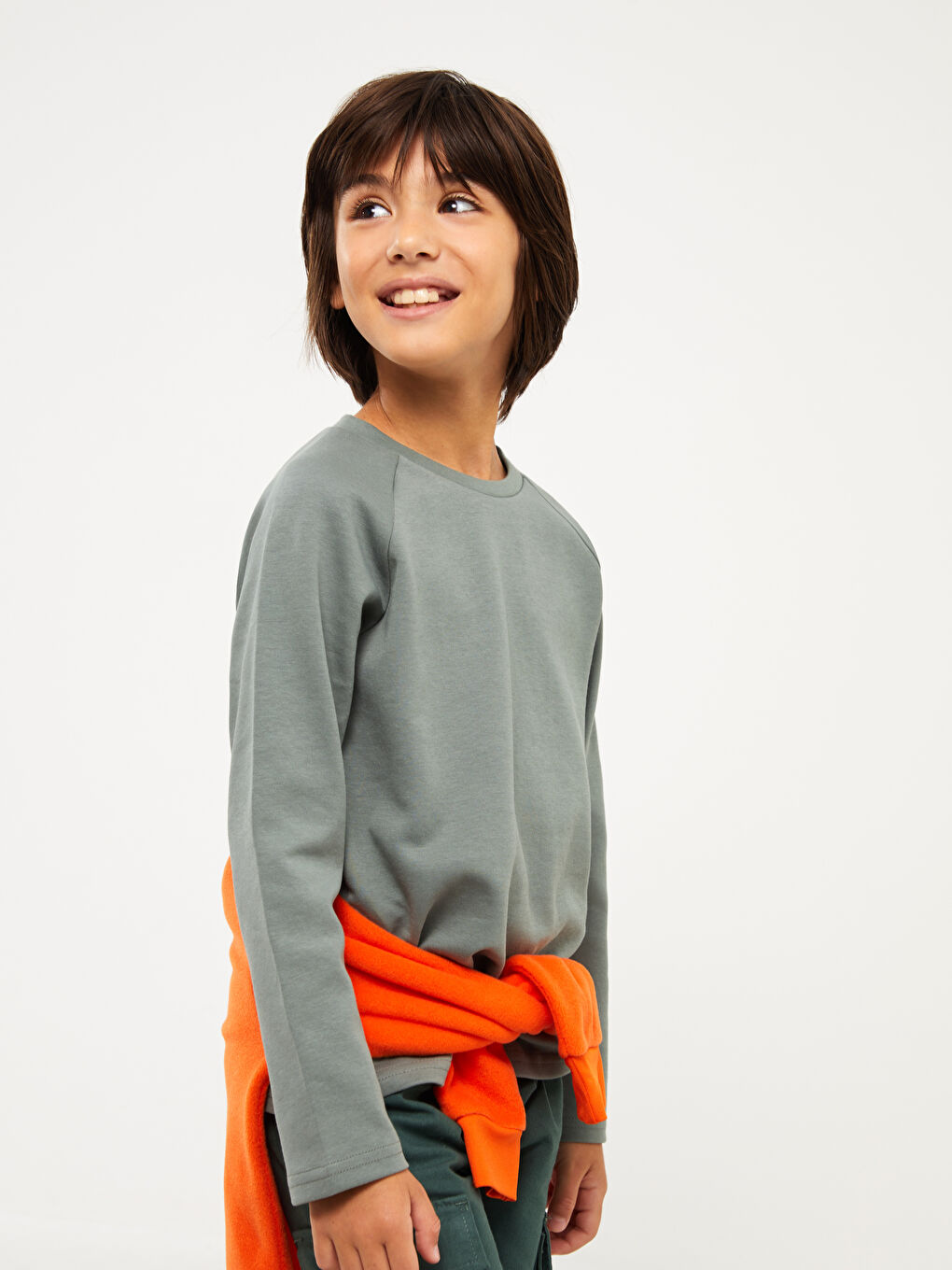 Yeşil Bisiklet Yaka Basic Uzun Kollu Erkek Çocuk Tişört-1