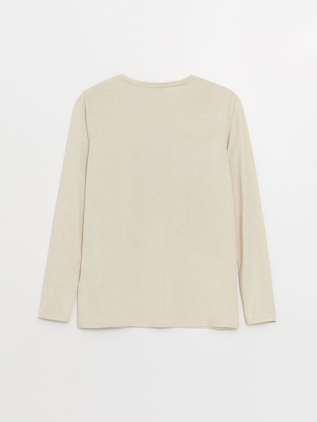 Bej Bisiklet Yaka Baskılı Uzun Kollu Kadın Tişört-6