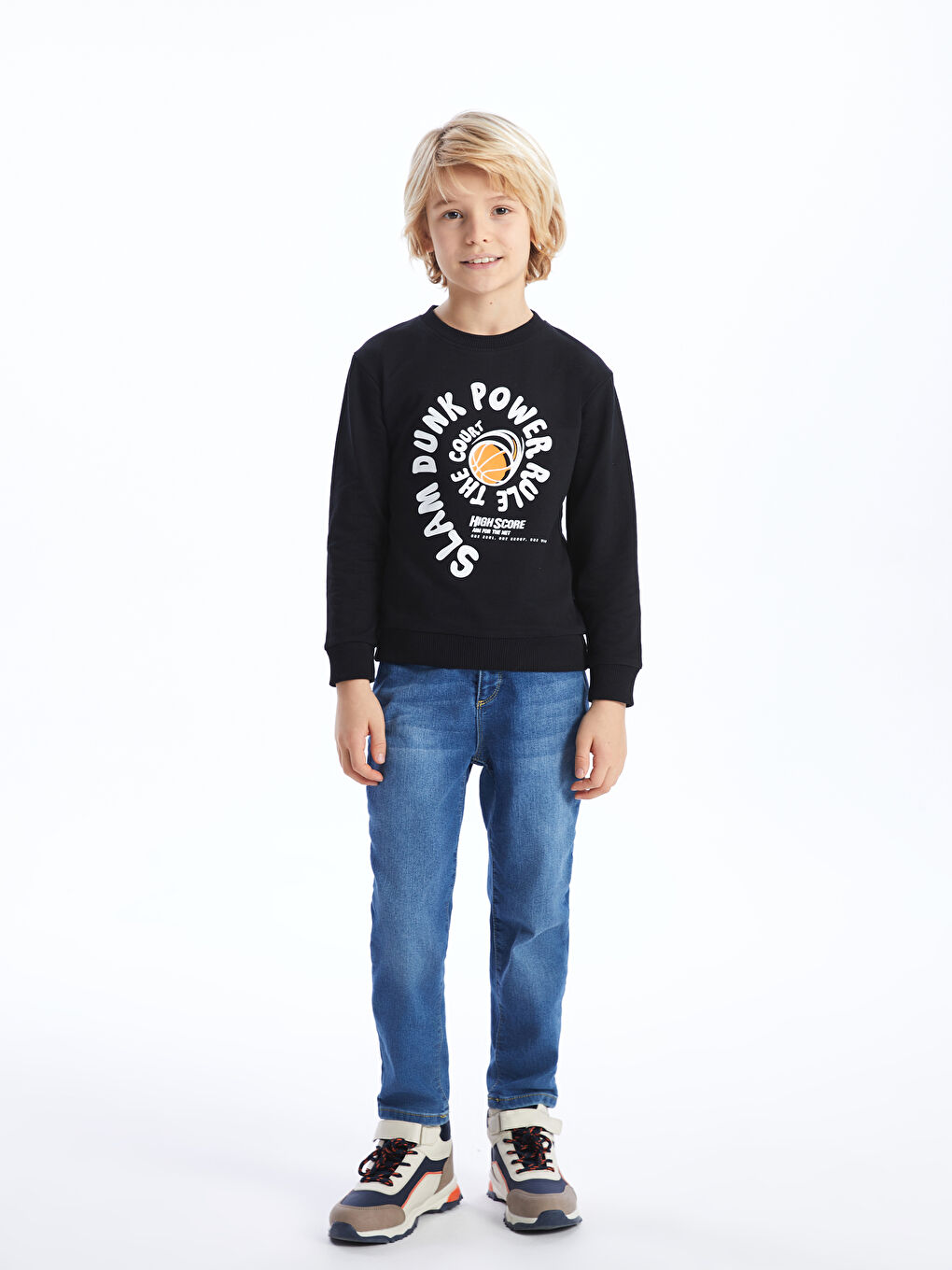 LCW Kids Yeni Siyah Bisiklet Yaka Baskılı Uzun Kollu Erkek Çocuk Sweatshirt - 1