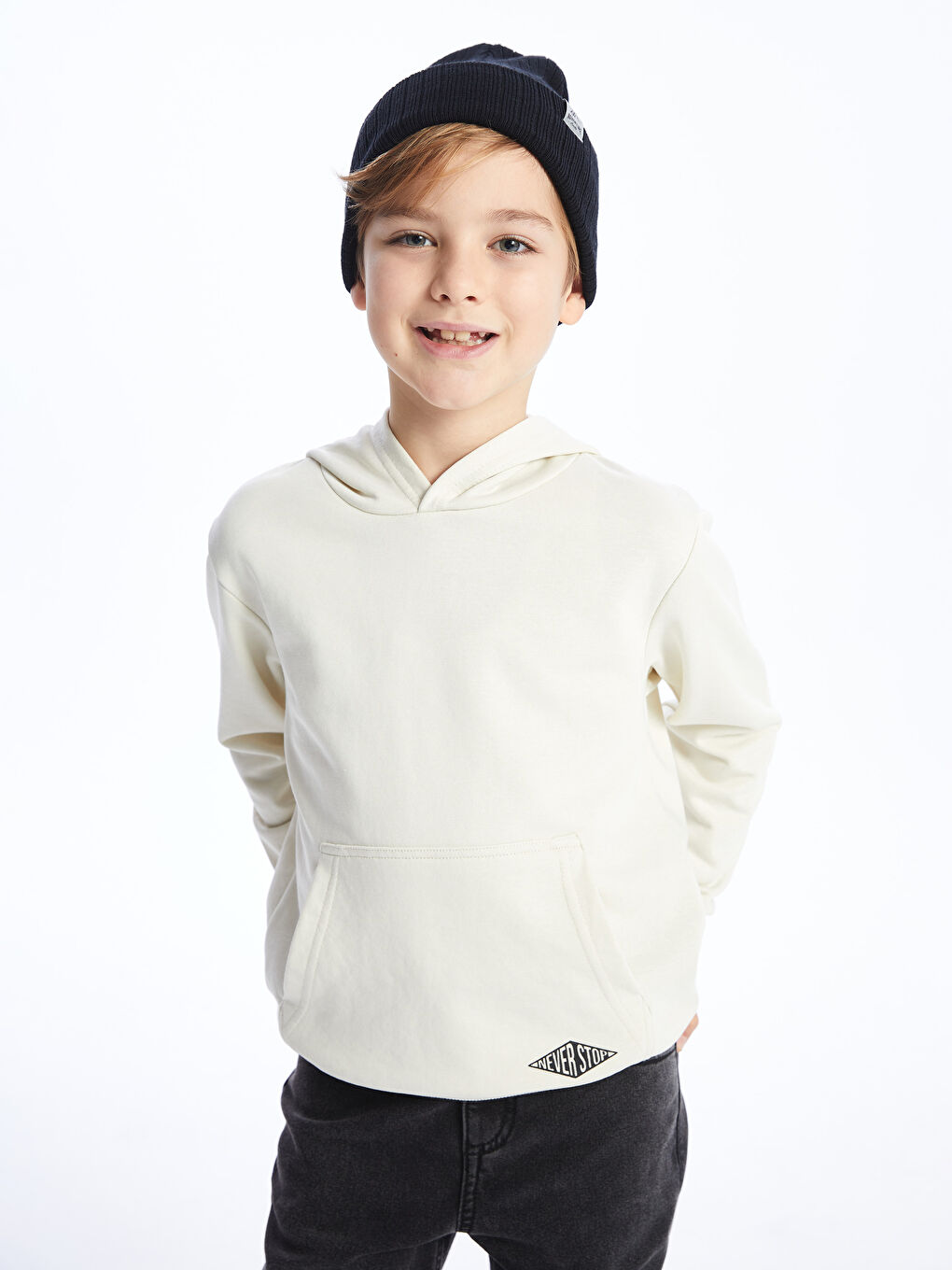 LCW Kids Açık Bej Basic Uzun Kollu Erkek Çocuk Hoodie