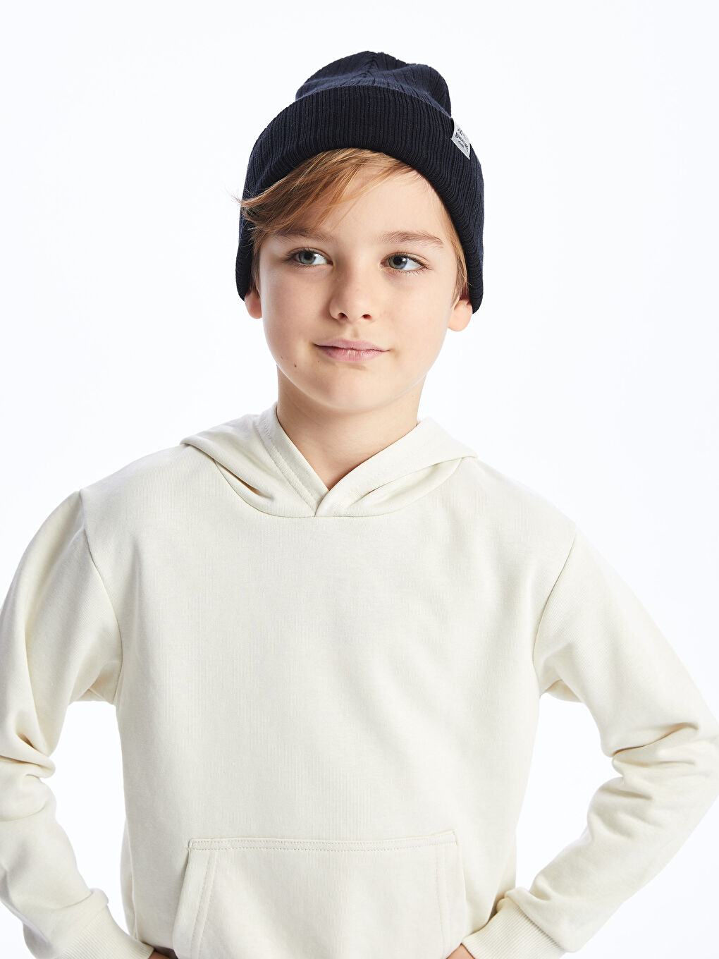 LCW Kids Açık Bej Basic Uzun Kollu Erkek Çocuk Hoodie - 2