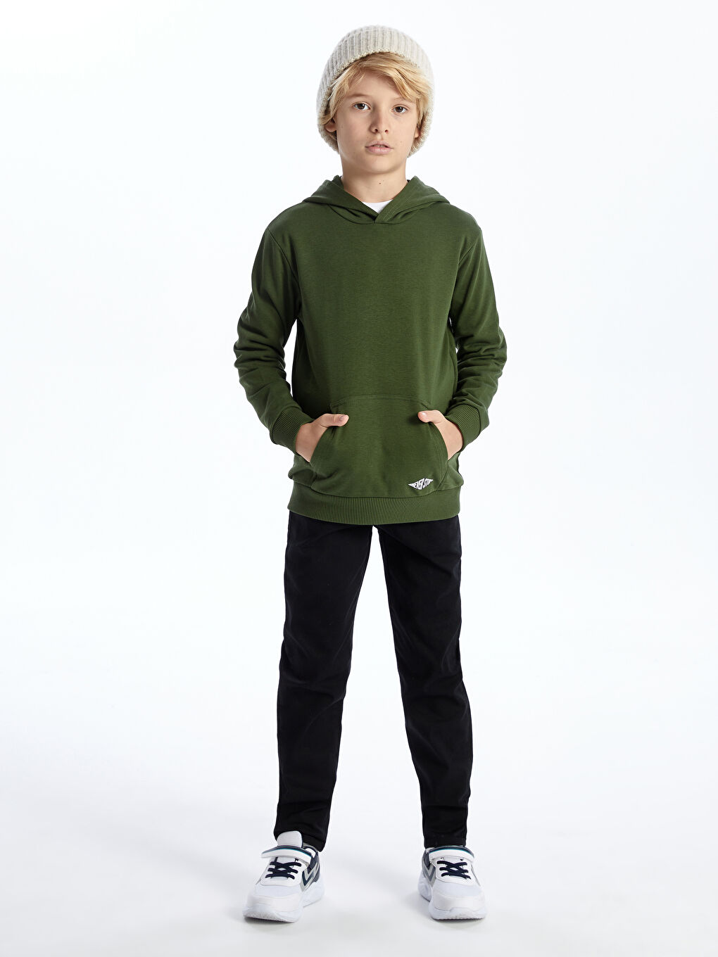 LCW Kids Orta Yeşil Basic Uzun Kollu Erkek Çocuk Hoodie - 1