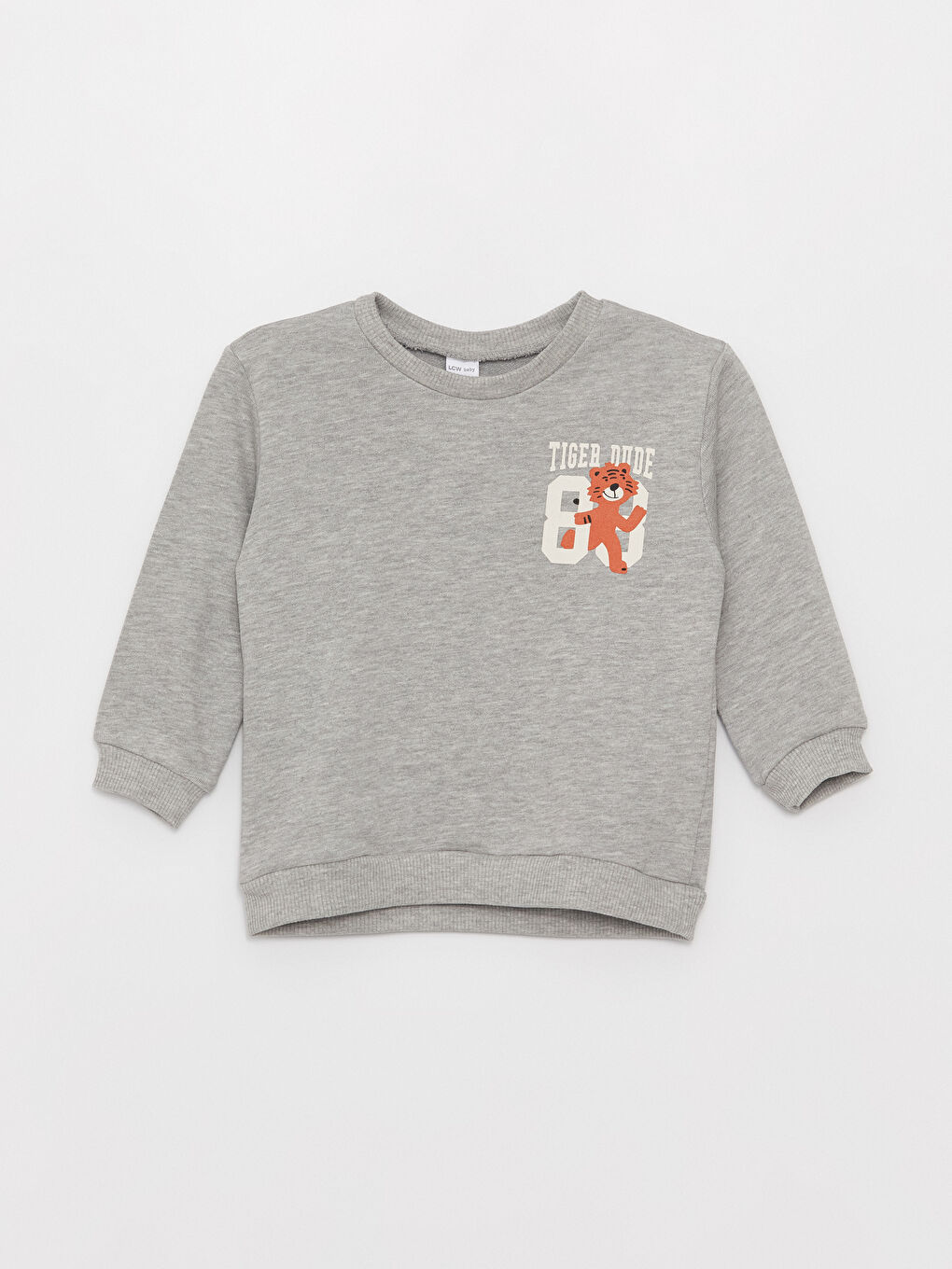 LCW baby Grey Mel - Lacivert Bisiklet Yaka Uzun Kollu Baskılı Erkek Bebek Sweatshirt