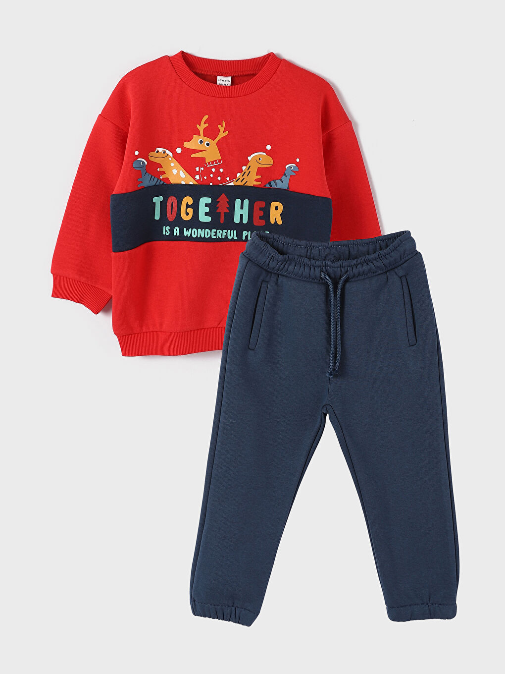 Crew Neck Printed Baby Boys' Sweatshirt and Tracksuit Bottom 2 Pack