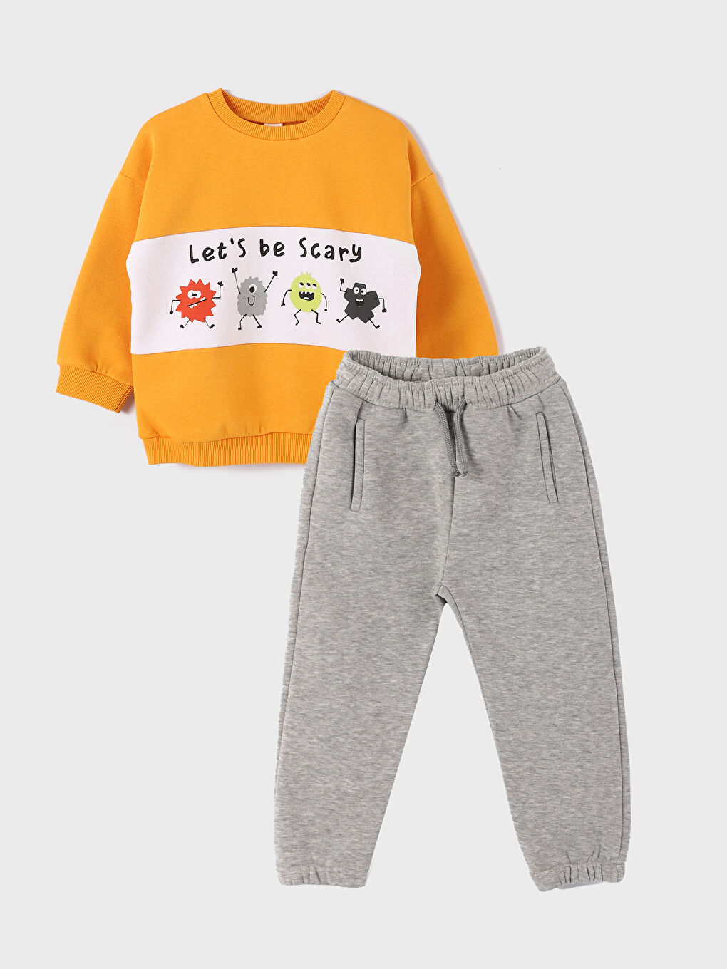 Crew Neck Printed Baby Boys' Sweatshirt and Tracksuit Bottom 2 Pack