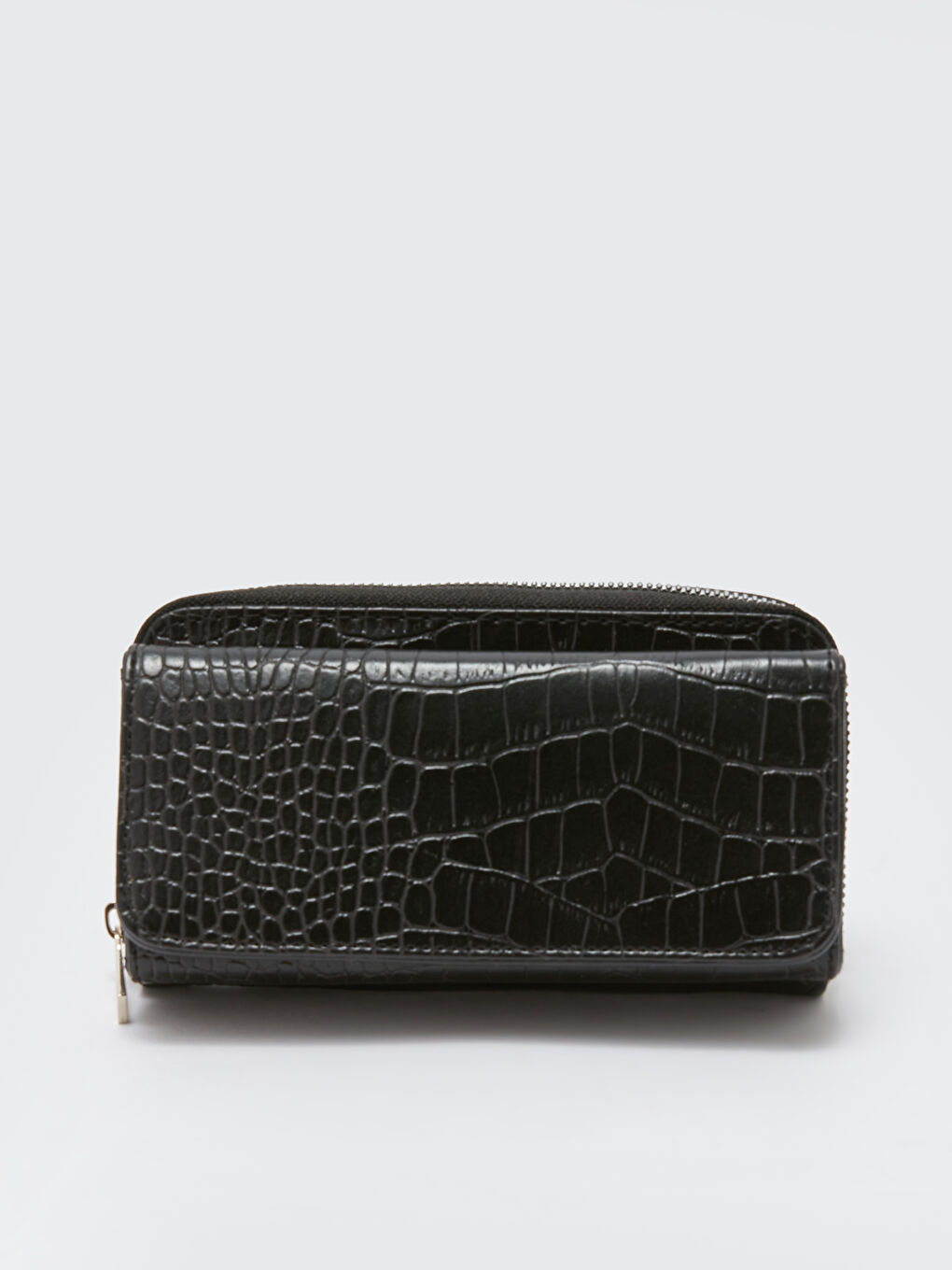 Siyah Deri Görünümlü Desenli Kadın Cüzdan