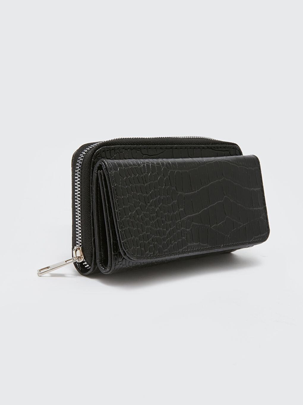 Siyah Deri Görünümlü Desenli Kadın Cüzdan-1