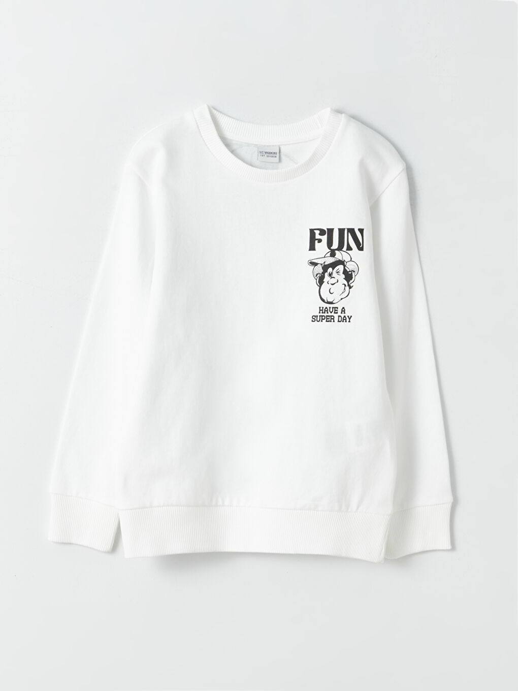 LCW Kids Ekru Bisiklet Yaka Nostaljik Maymun Baskılı Uzun Kollu Erkek Çocuk Sweatshirt