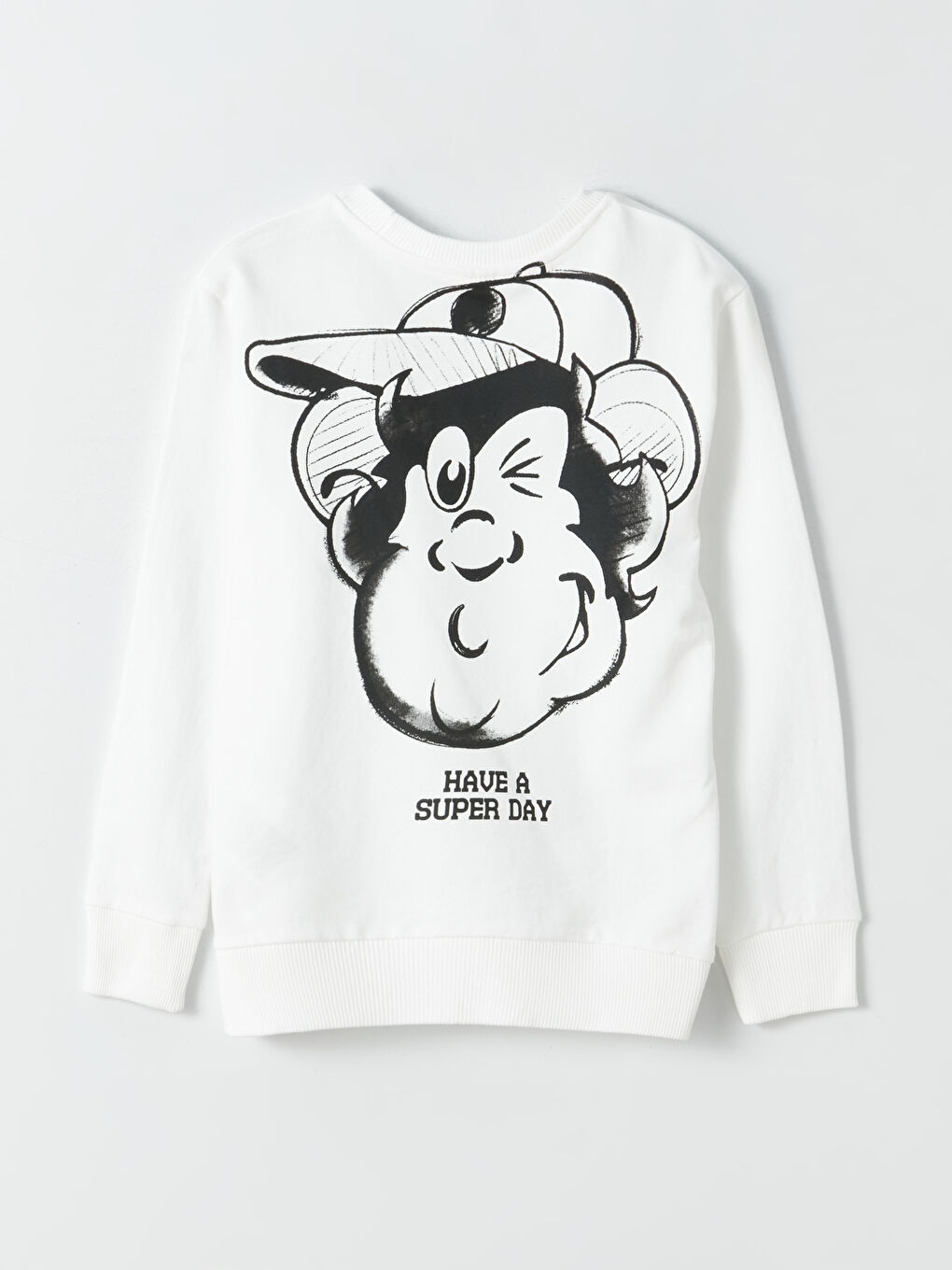 LCW Kids Ekru Bisiklet Yaka Nostaljik Maymun Baskılı Uzun Kollu Erkek Çocuk Sweatshirt - 1