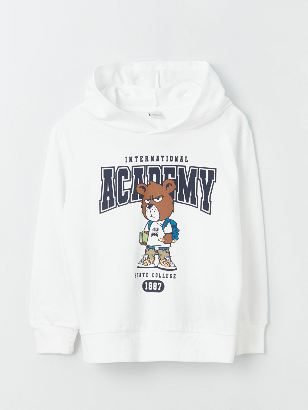 LCW Kids Ekru Baskılı Uzun Kollu Erkek Çocuk Hoodie