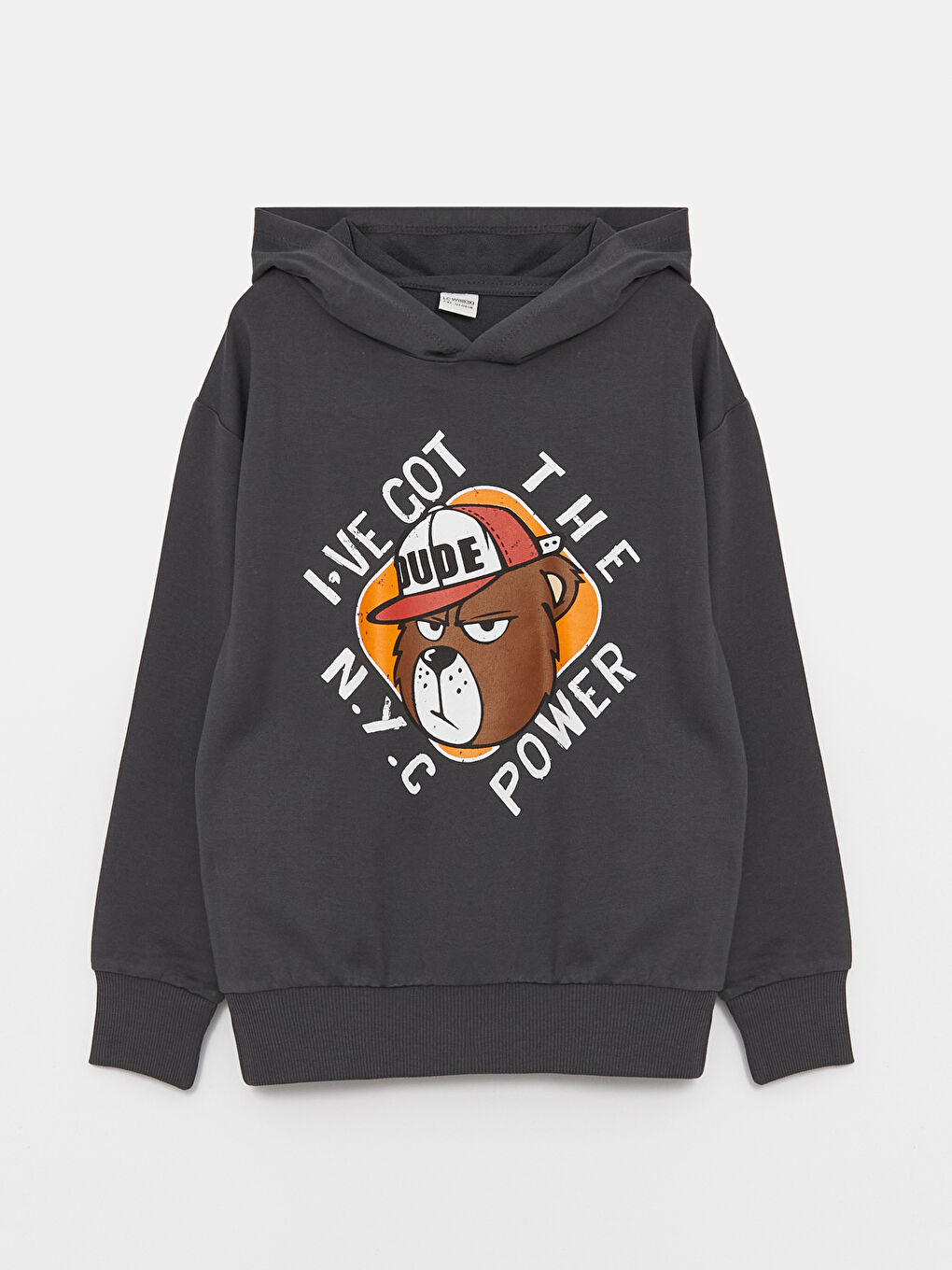 LCW Kids Antrasit Baskılı Uzun Kollu Erkek Çocuk Hoodie