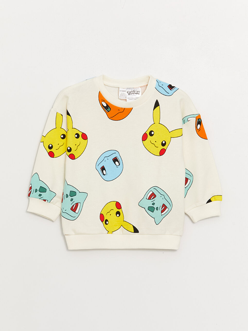 LCW baby Ekru Baskılı Bisiklet Yaka Uzun Kollu Pokemon Baskılı Erkek Bebek Sweatshirt