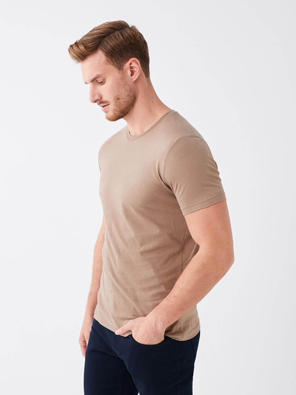 Kahverengi Bisiklet Yaka Penye Erkek Tişört