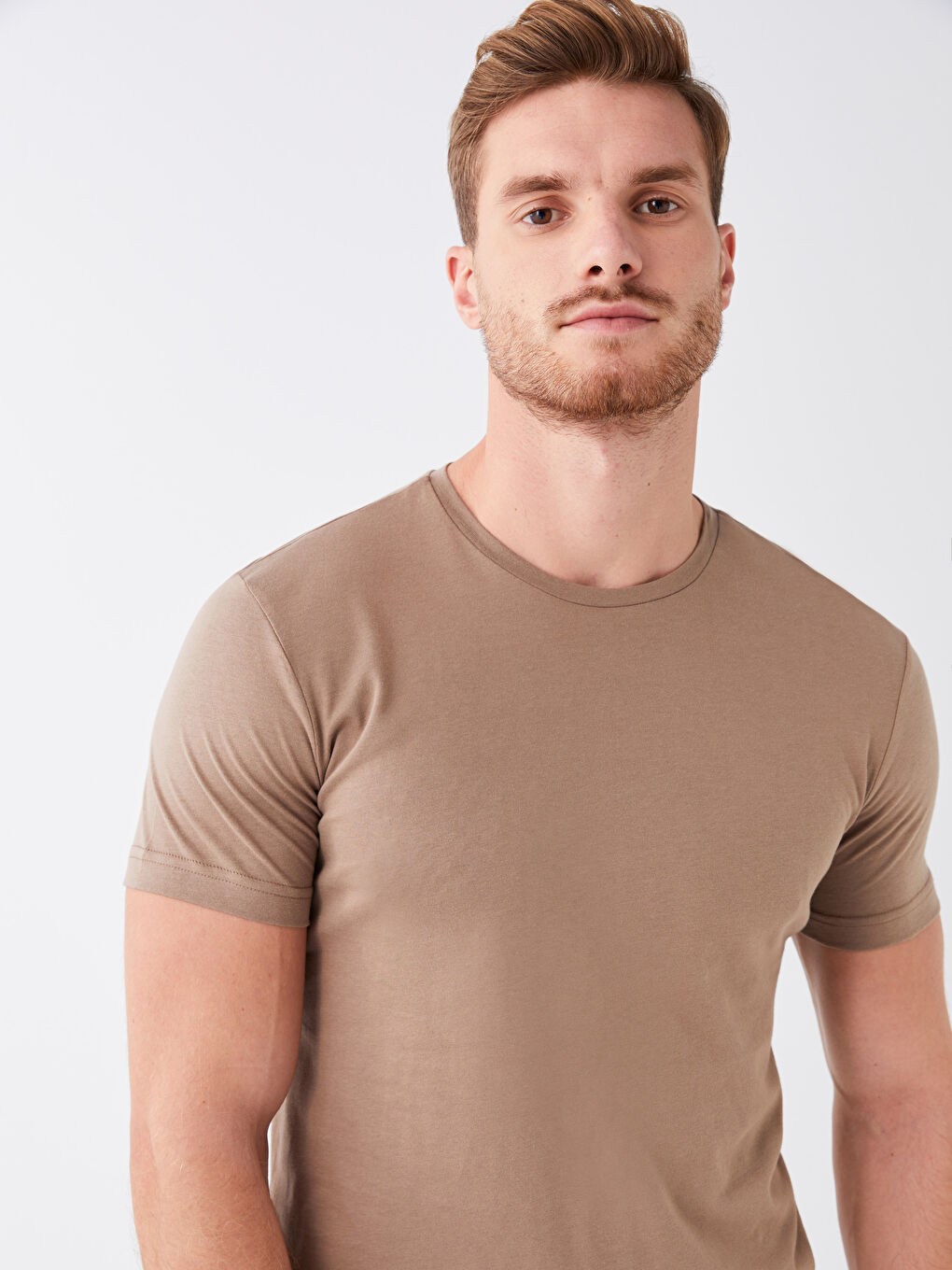 Kahverengi Bisiklet Yaka Penye Erkek Tişört-2