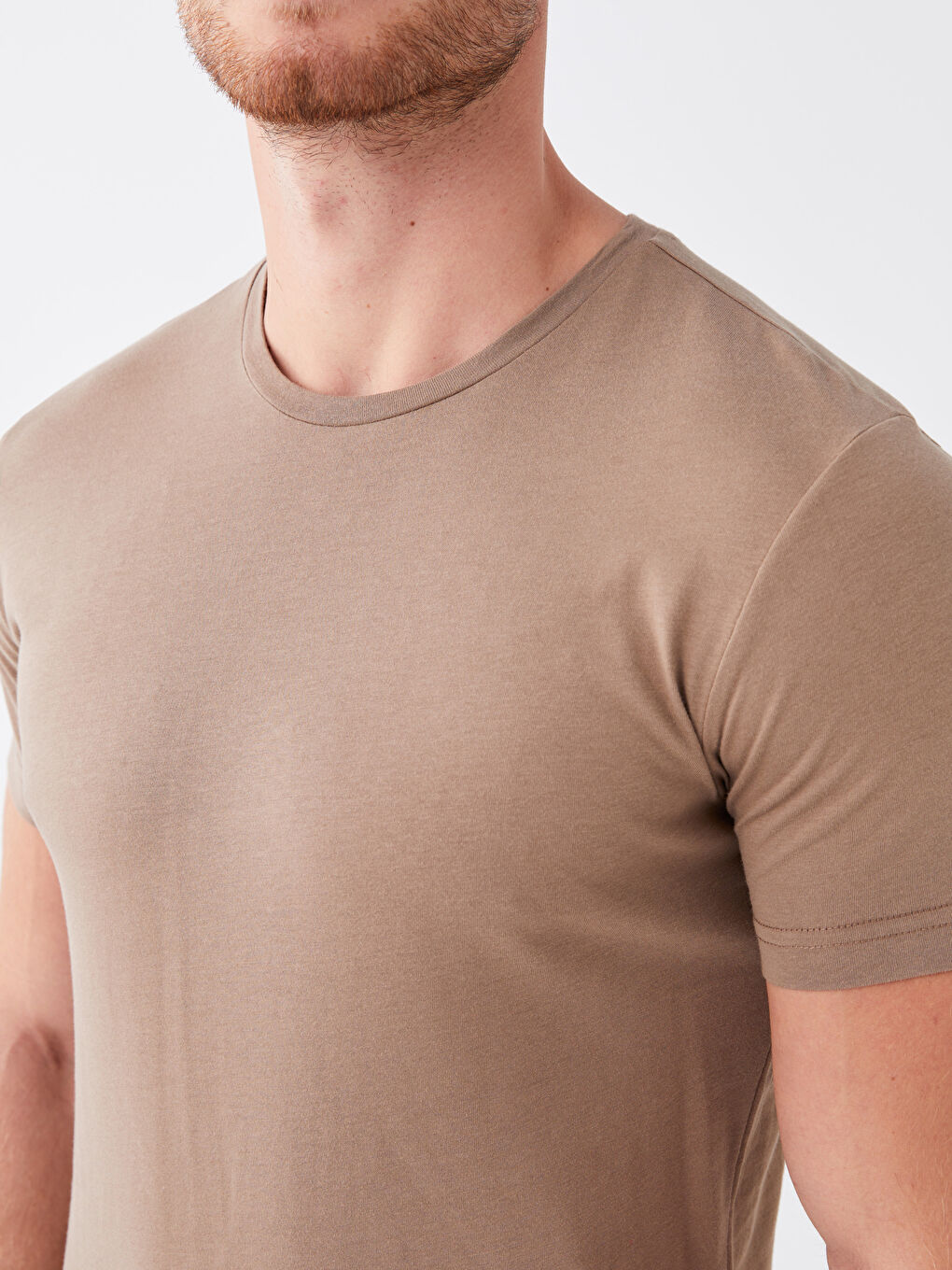 Kahverengi Bisiklet Yaka Penye Erkek Tişört-3