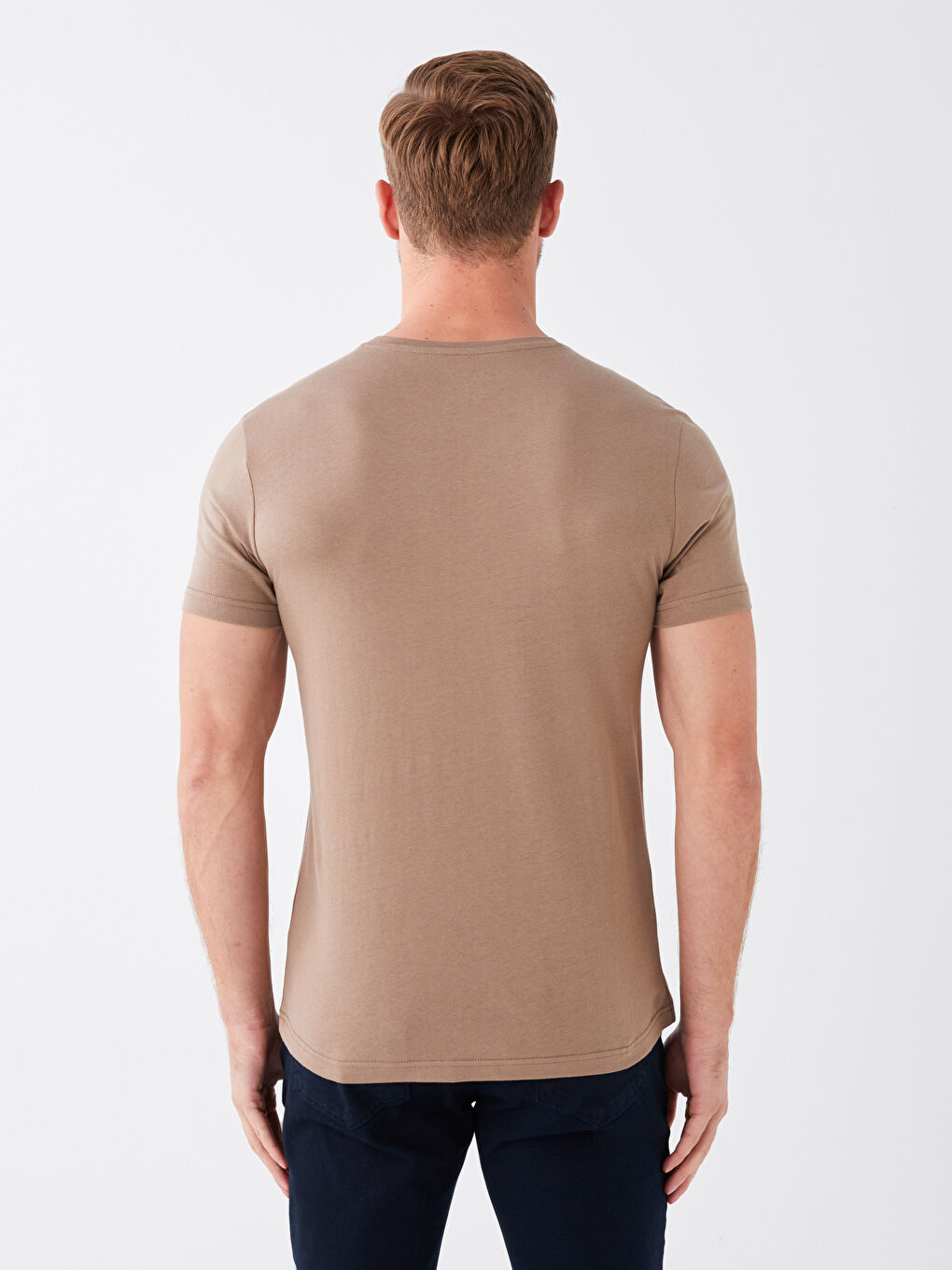 Kahverengi Bisiklet Yaka Penye Erkek Tişört-4