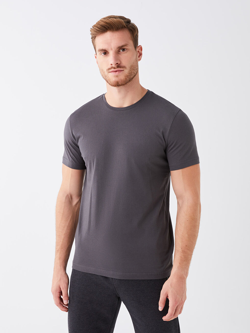 Antrasit Bisiklet Yaka Kısa Kollu Erkek Tişört