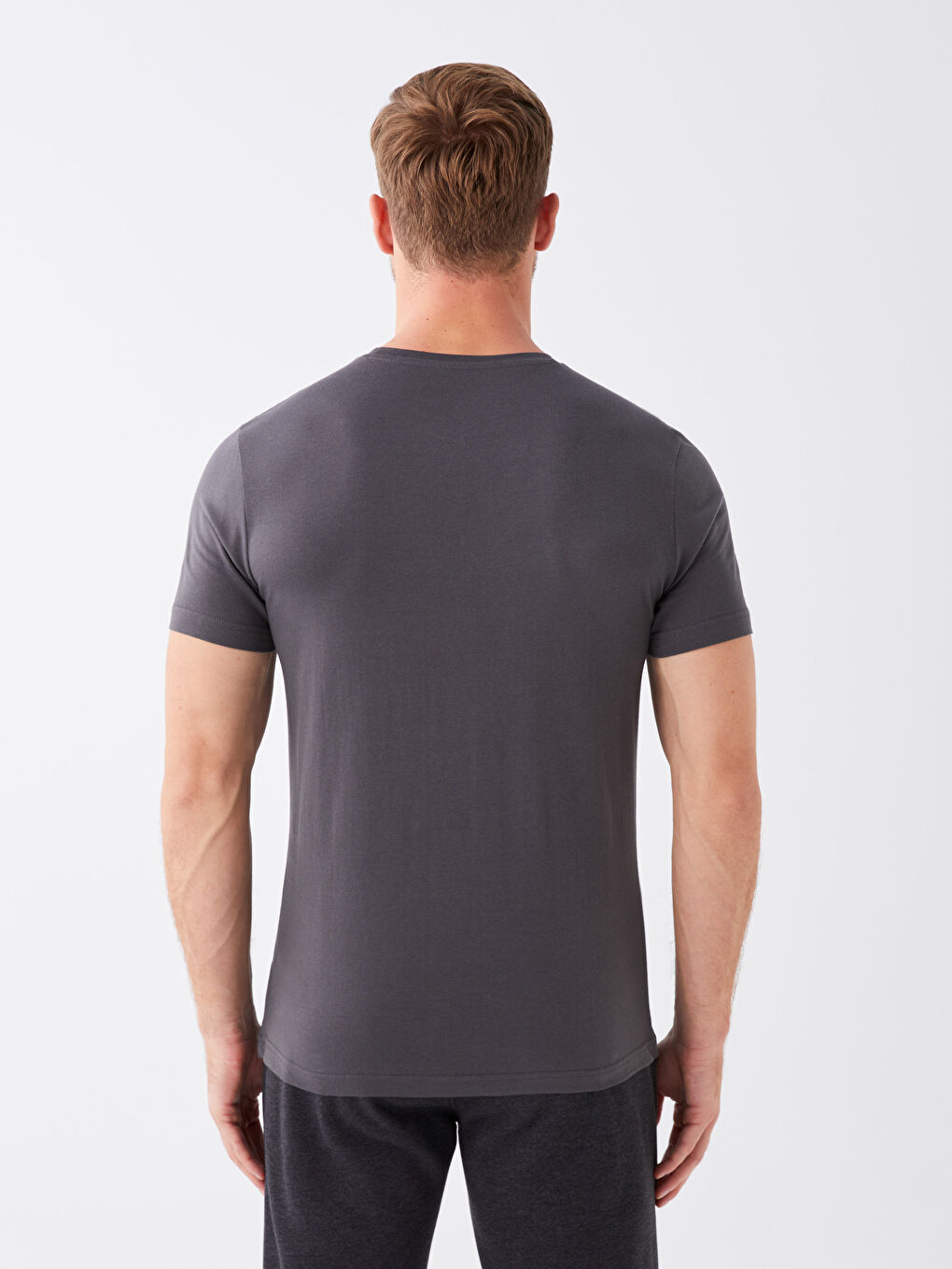 Antrasit Bisiklet Yaka Kısa Kollu Erkek Tişört-4