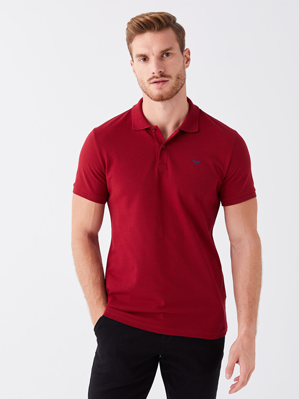 Bordo Polo Yaka Kısa Kollu Pike Erkek Tişört