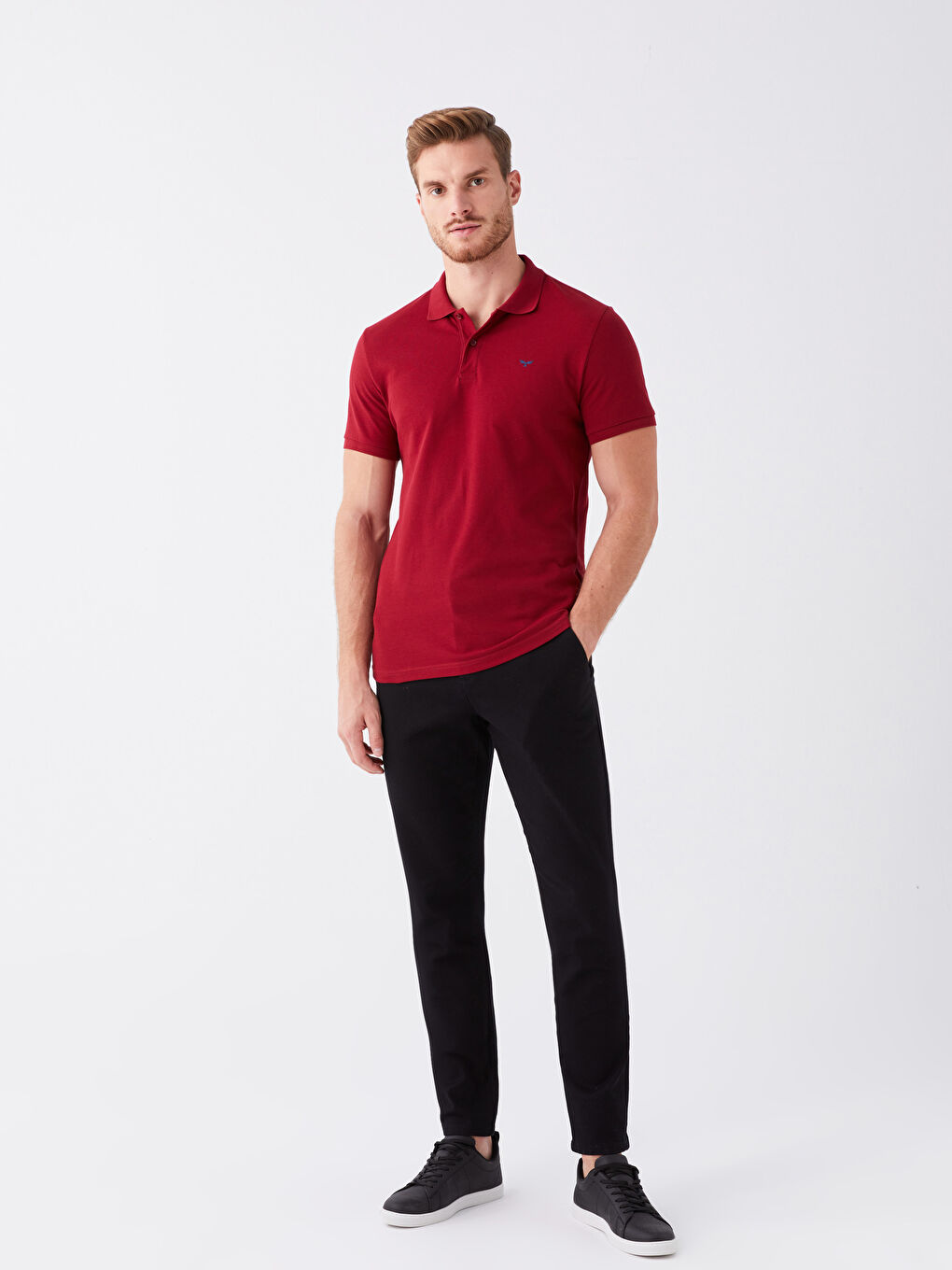 Bordo Polo Yaka Kısa Kollu Pike Erkek Tişört-2