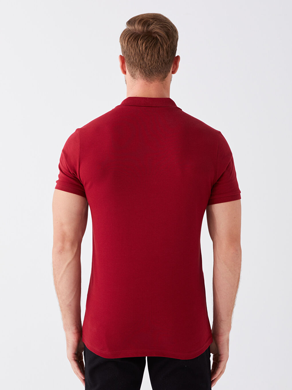 Bordo Polo Yaka Kısa Kollu Pike Erkek Tişört-4