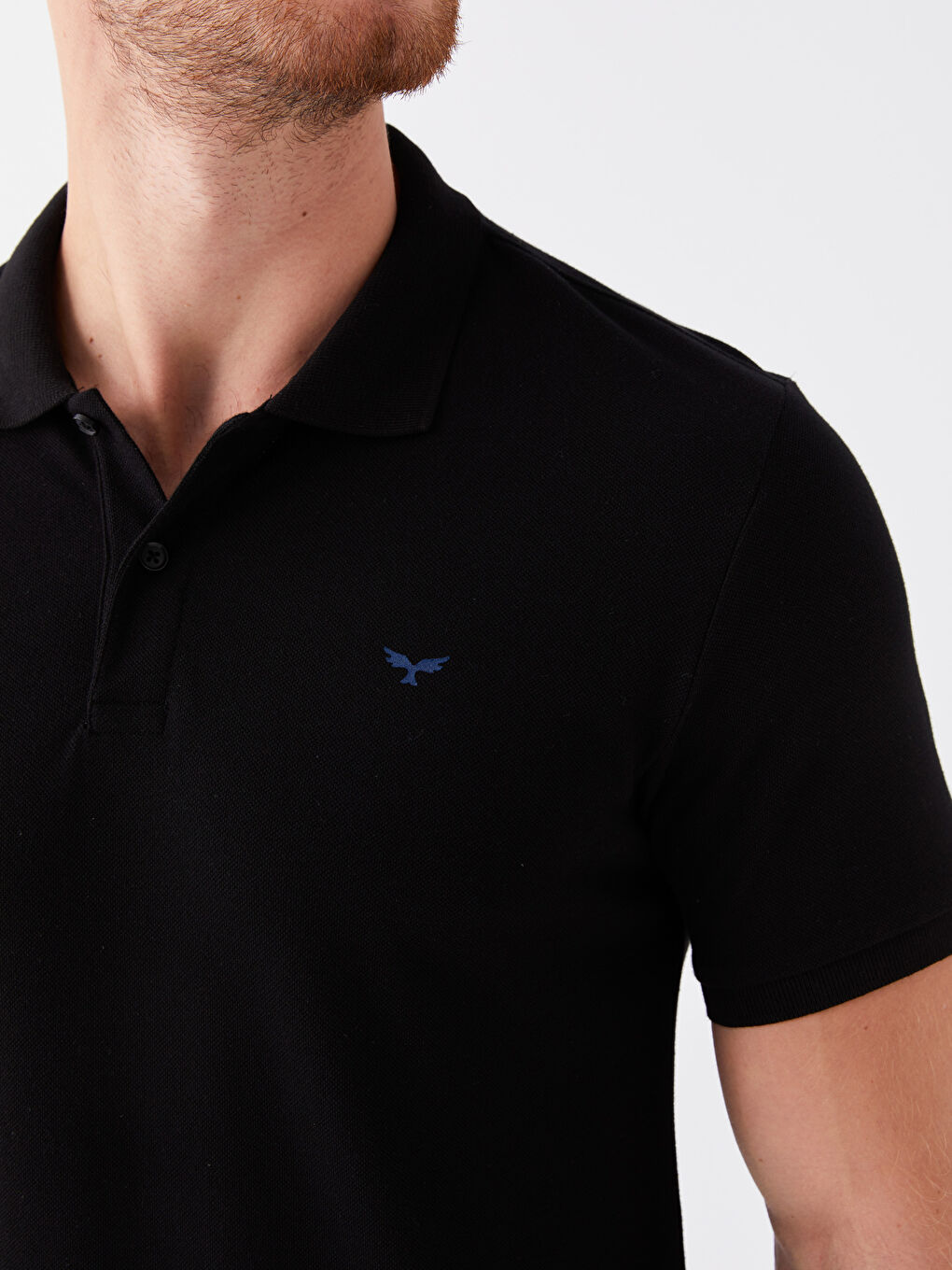 Siyah Polo Yaka Kısa Kollu Pike Erkek Tişört-3