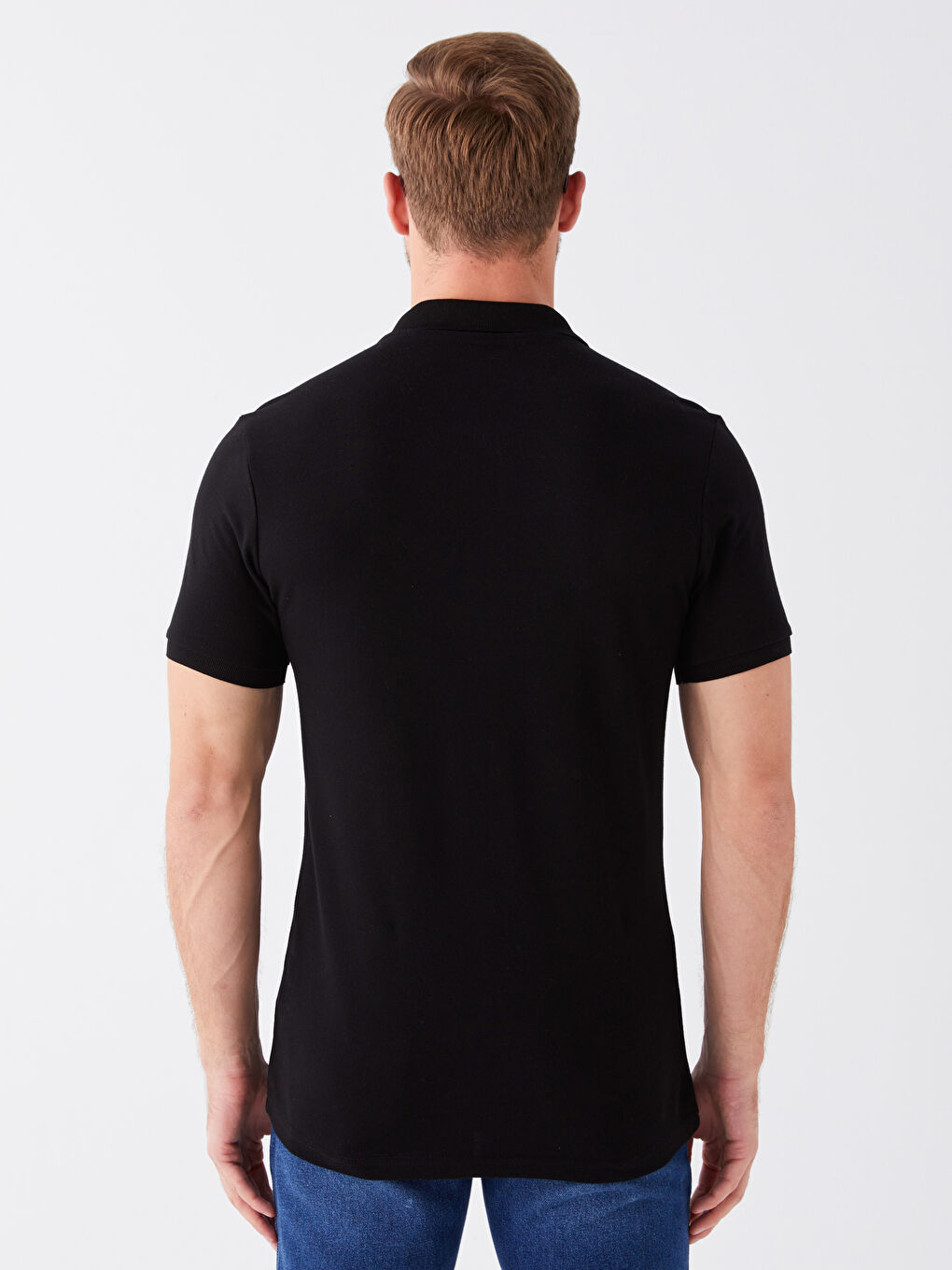 Siyah Polo Yaka Kısa Kollu Pike Erkek Tişört-4