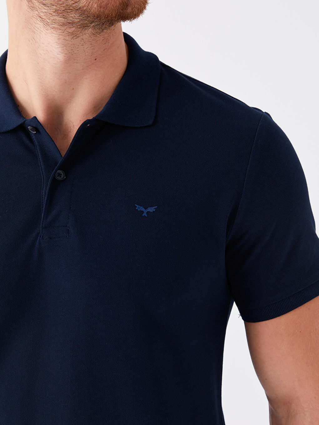 Lacivert Polo Yaka Kısa Kollu Pike Erkek Tişört-3