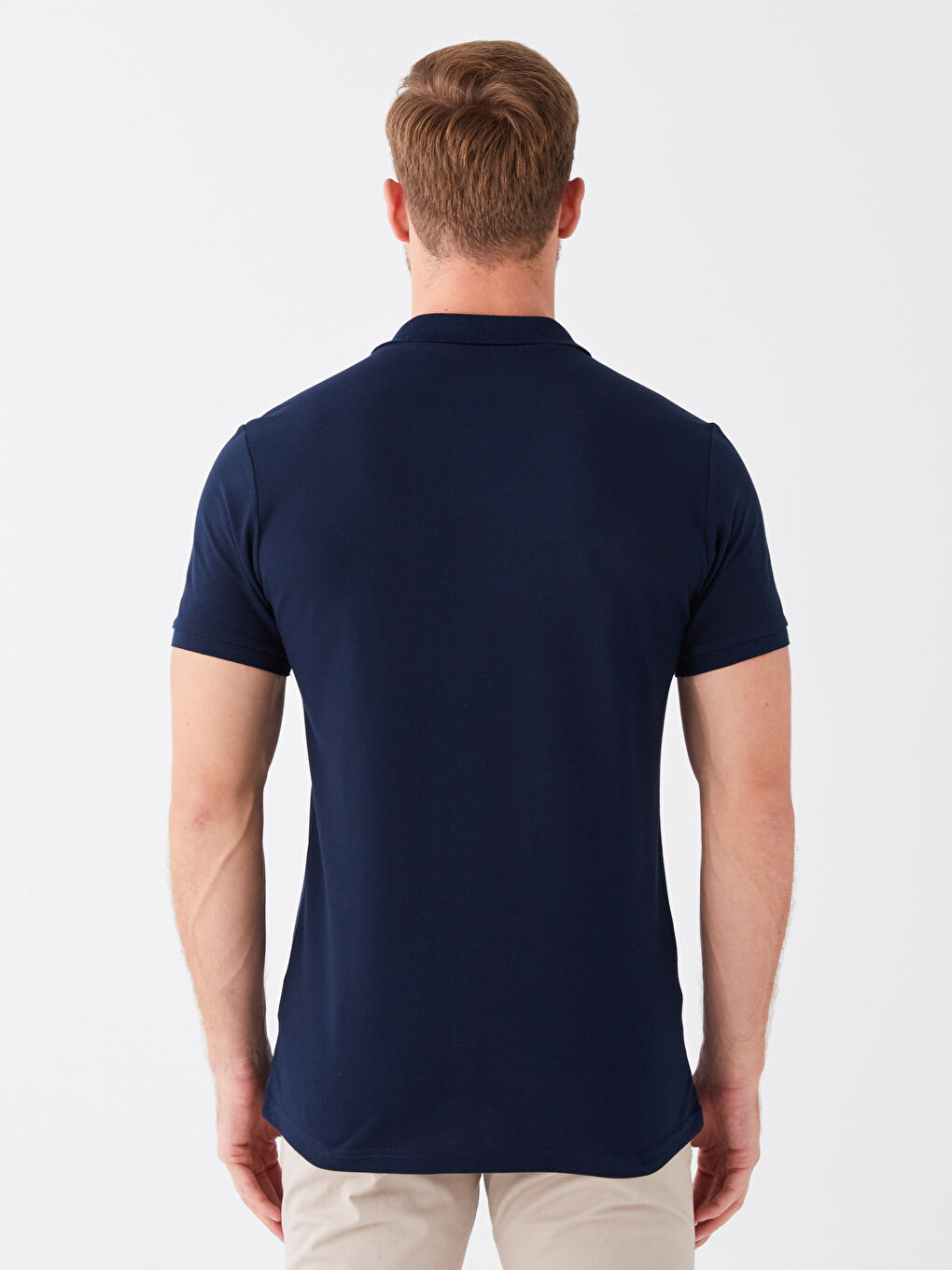 Lacivert Polo Yaka Kısa Kollu Pike Erkek Tişört-4
