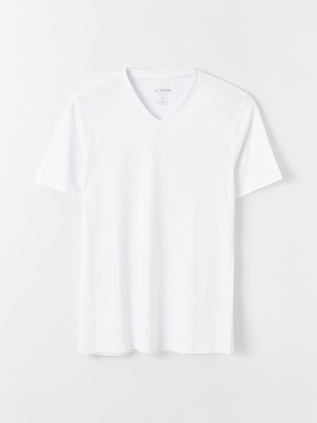 Beyaz V Yaka Kısa Kollu Penye Erkek Tişört-5