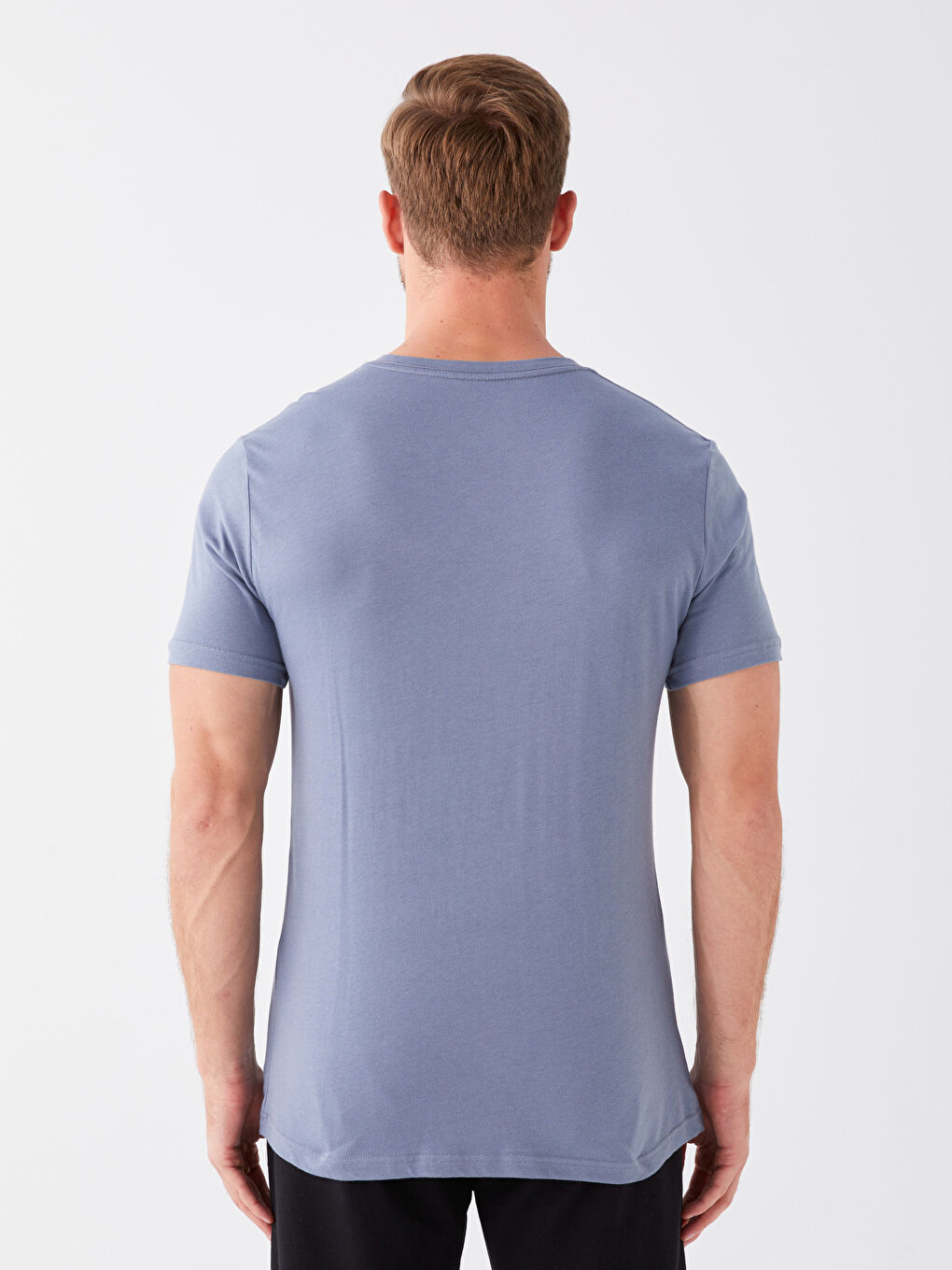 İndigo V Yaka Kısa Kollu Penye Erkek Tişört-4