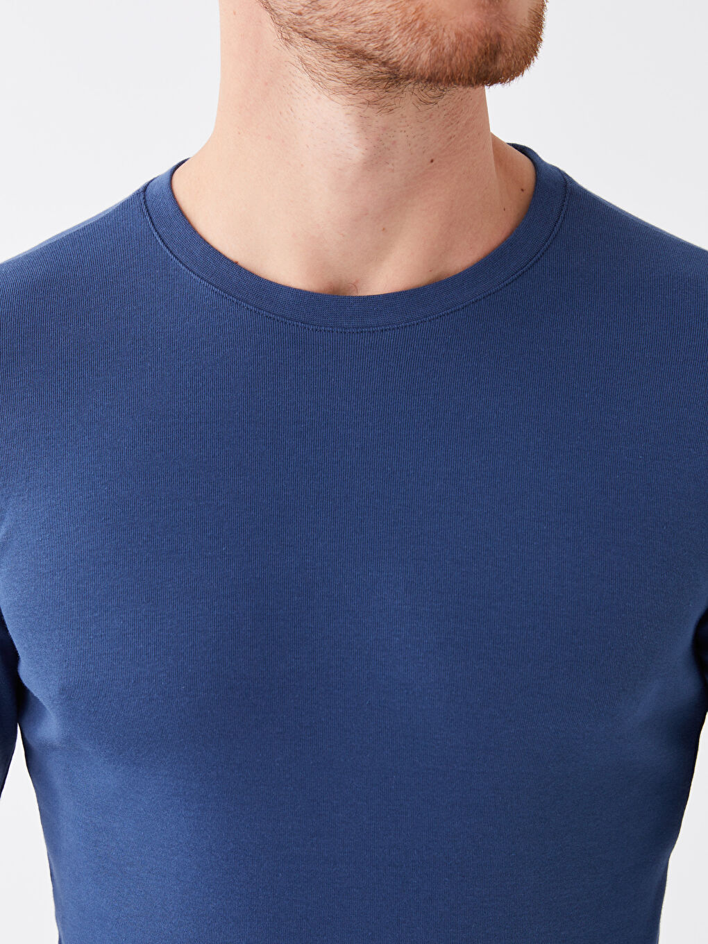 Mavi Bisiklet Yaka Uzun Kollu Penye Erkek Tişört-3