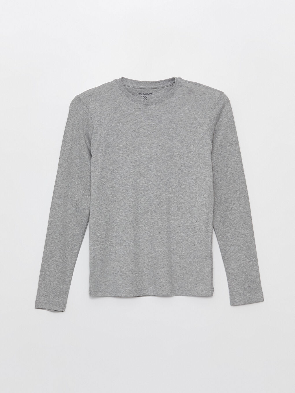 Gri Bisiklet Yaka Uzun Kollu Penye Erkek Tişört-5