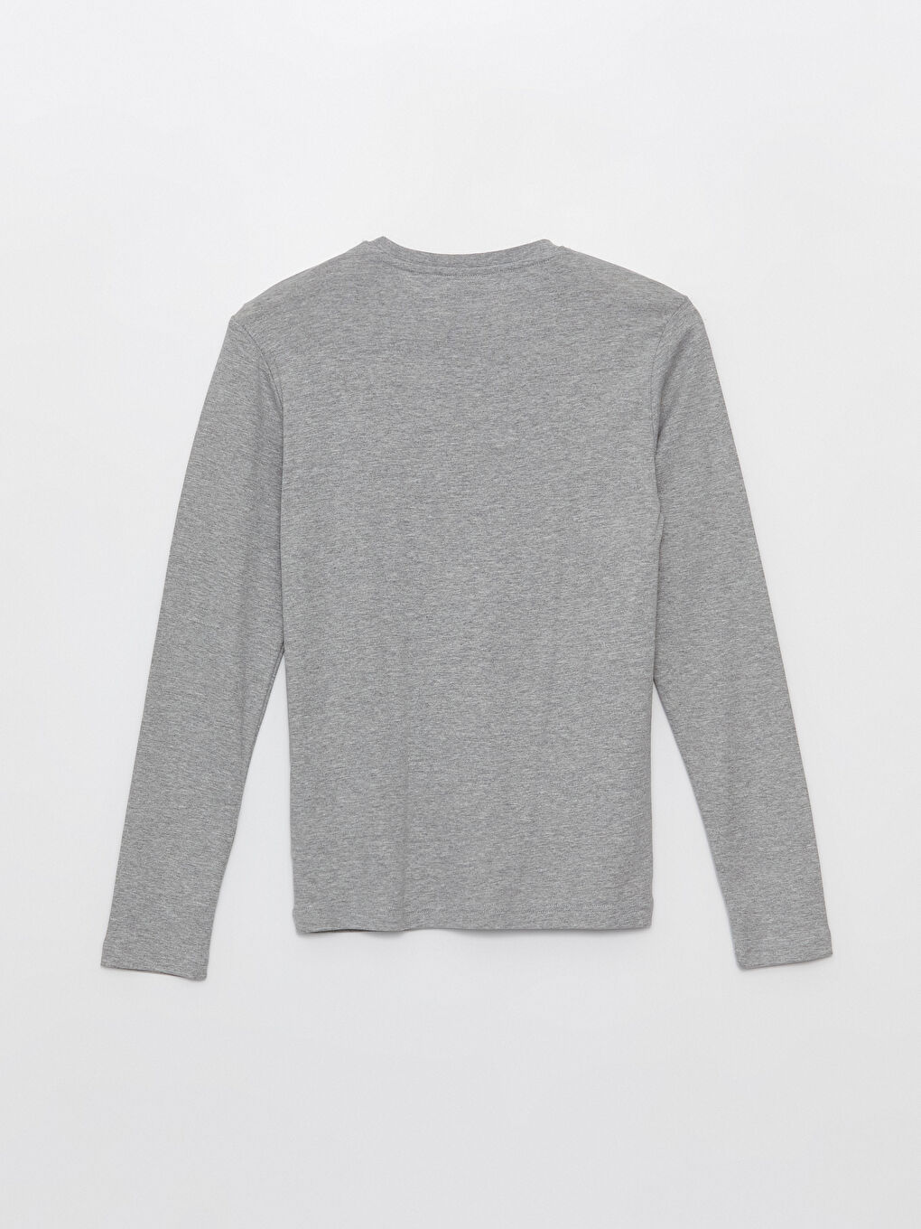 Gri Bisiklet Yaka Uzun Kollu Penye Erkek Tişört-6