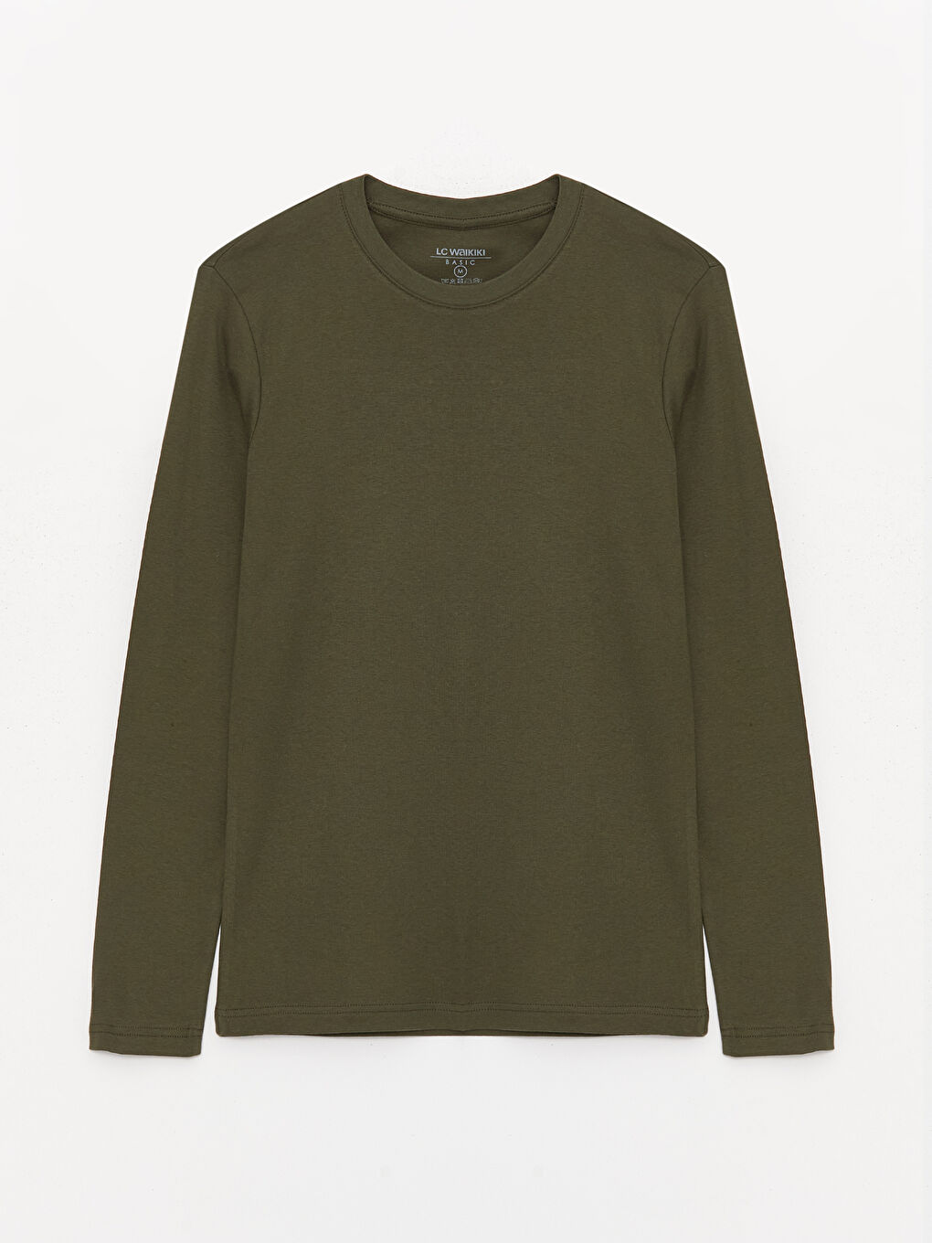 Haki Bisiklet Yaka Uzun Kollu Penye Erkek Tişört-5