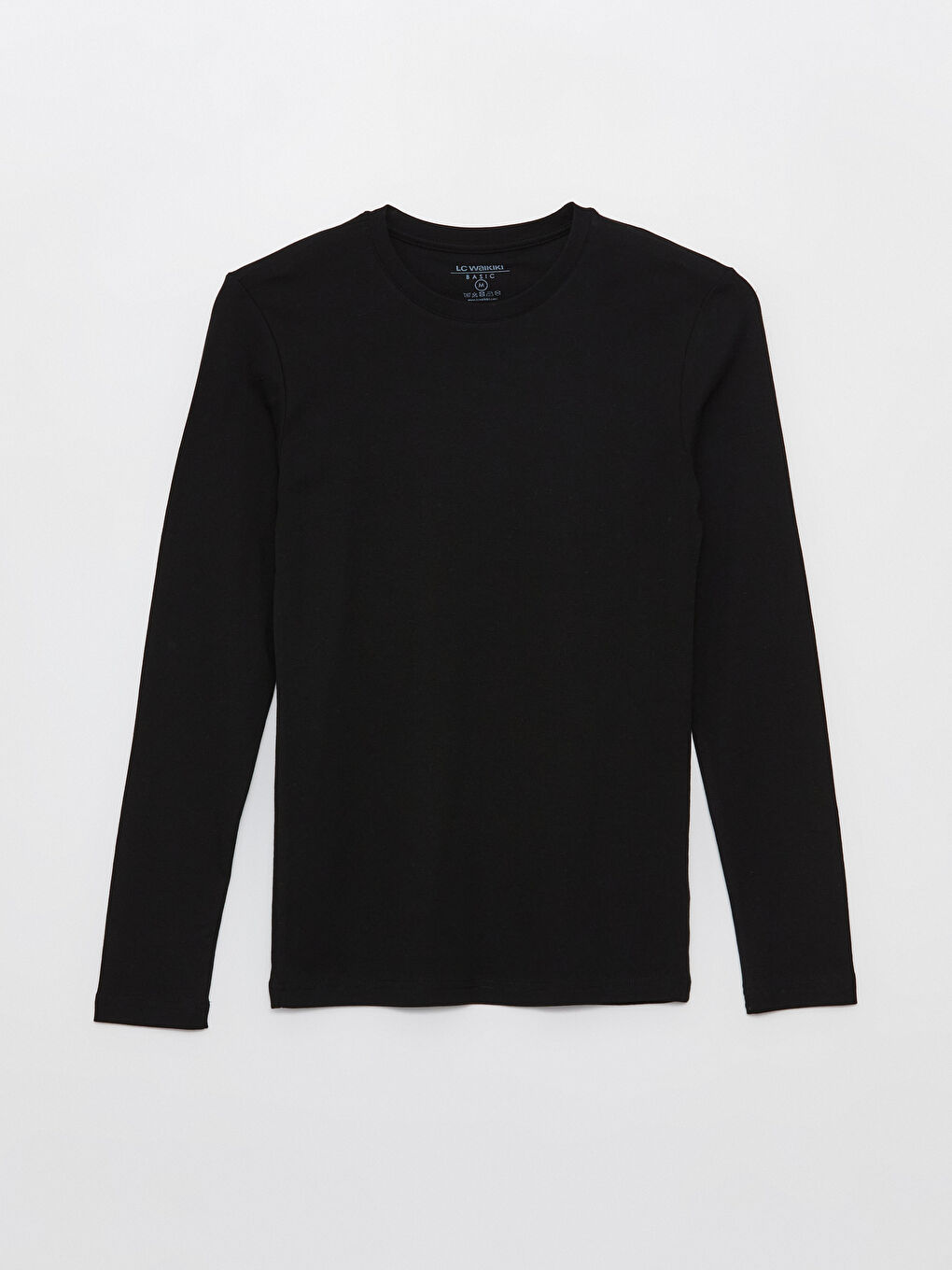 Siyah Bisiklet Yaka Uzun Kollu Penye Erkek Tişört-5