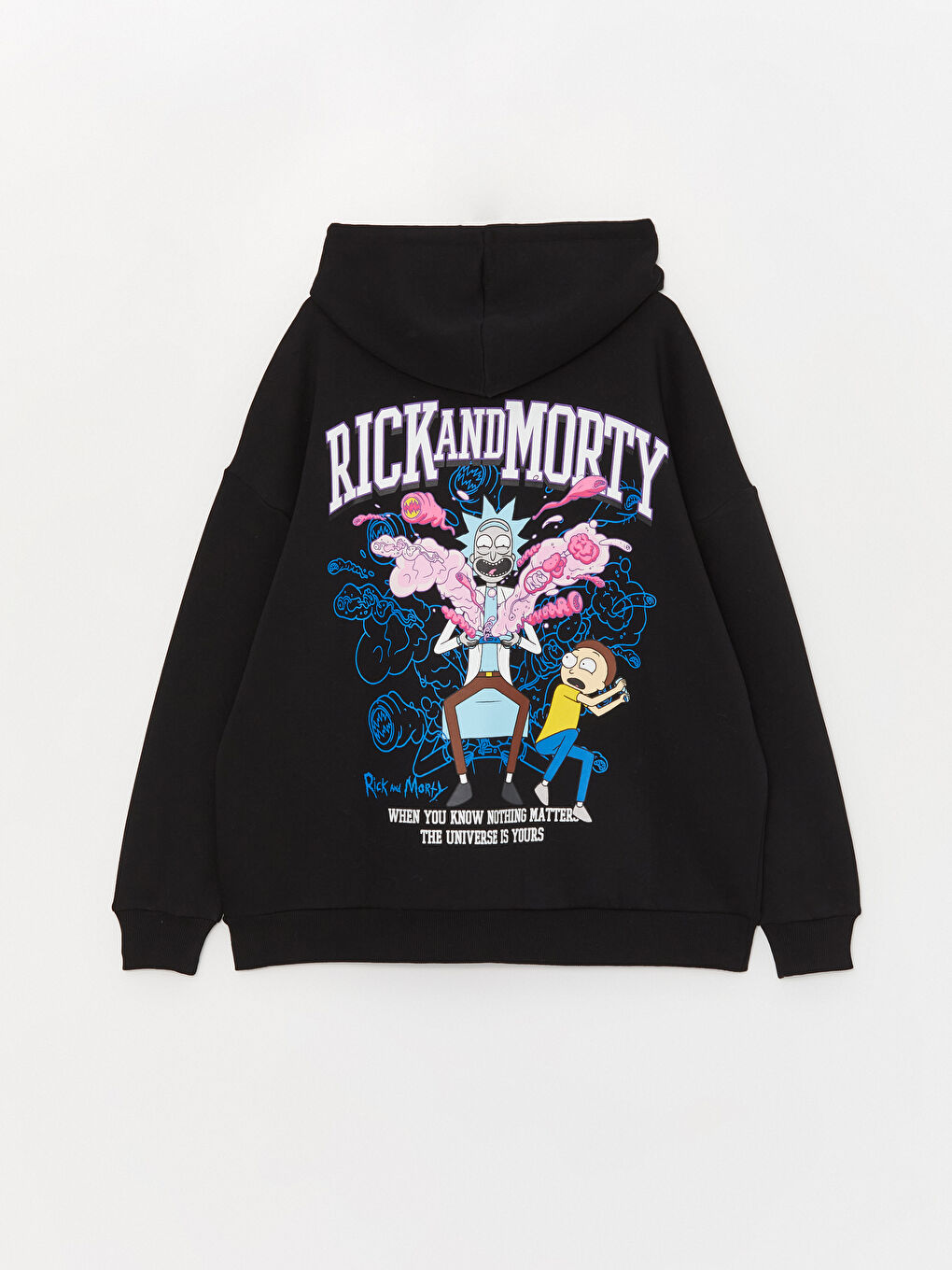 XSIDE Yeni Siyah Rick and Morty Baskılı Oversize Kadın Kalın Hoodie - 7