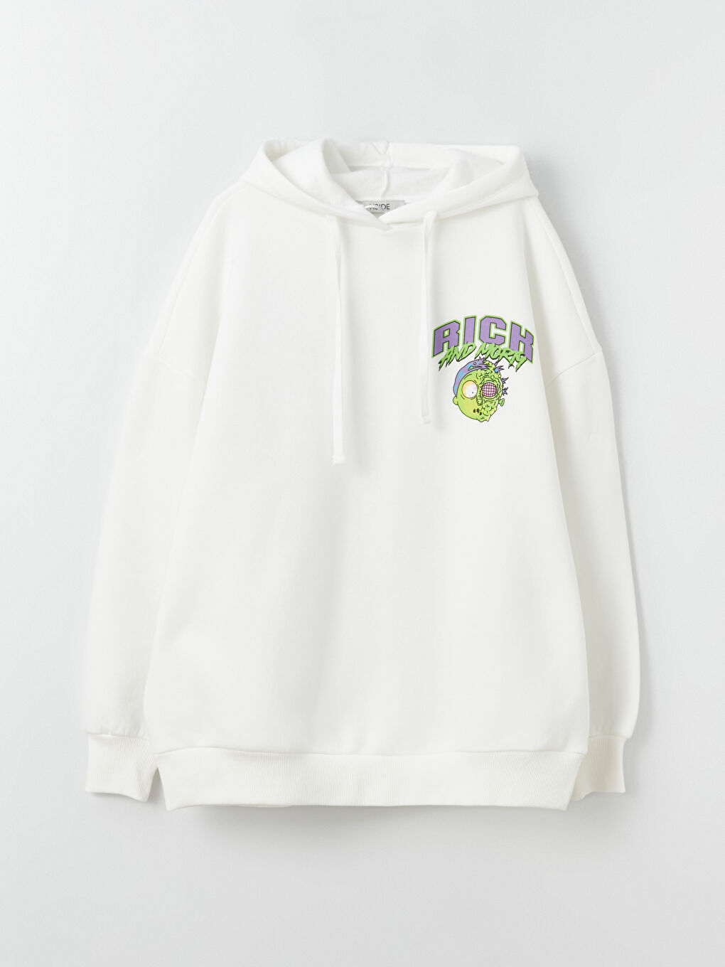 XSIDE Ekru Rick and Morty Baskılı Uzun Kollu Oversize Kadın Hoodie - 5