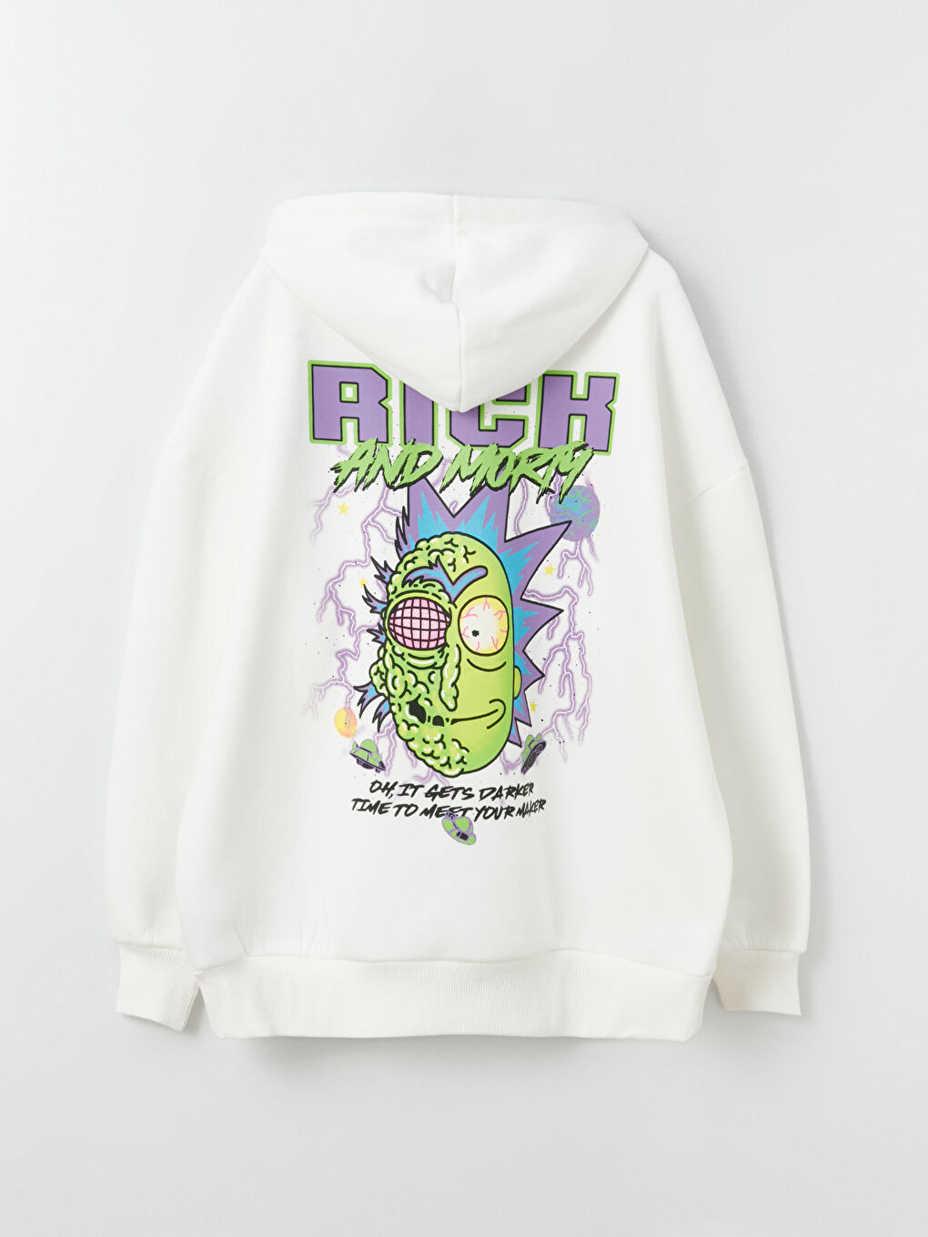 XSIDE Ekru Rick and Morty Baskılı Uzun Kollu Oversize Kadın Hoodie - 7