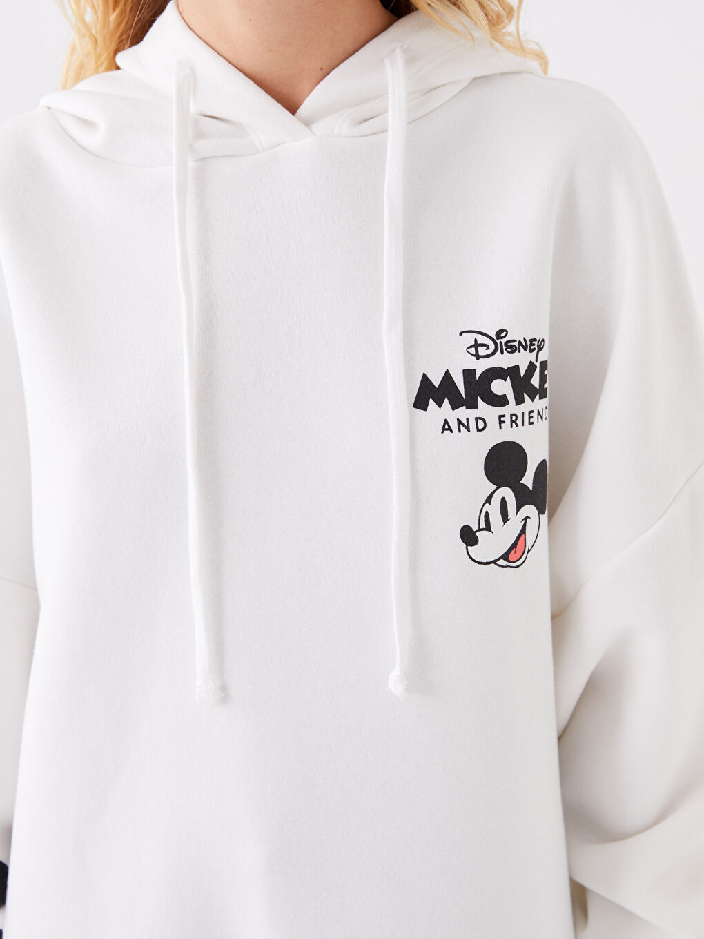 XSIDE Ekru Mickey Mouse Baskılı Oversize Kadın Kalın Hoodie - 3