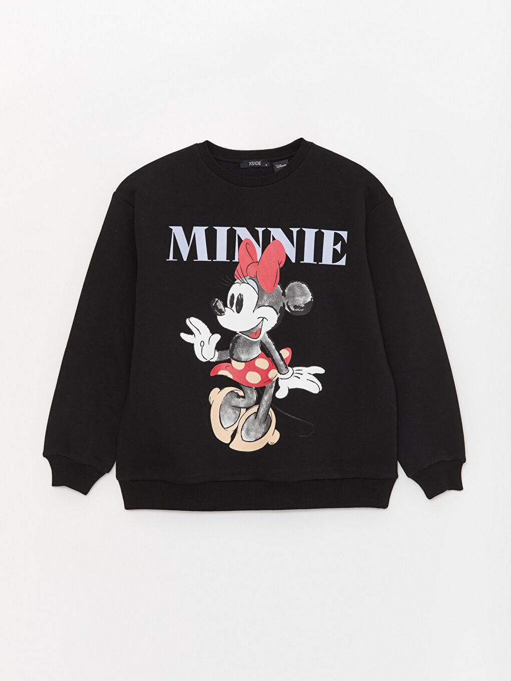 XSIDE Yeni Siyah Bisiklet Yaka Minnie Mouse Baskılı Uzun Kollu Kadın Sweatshirt - 5