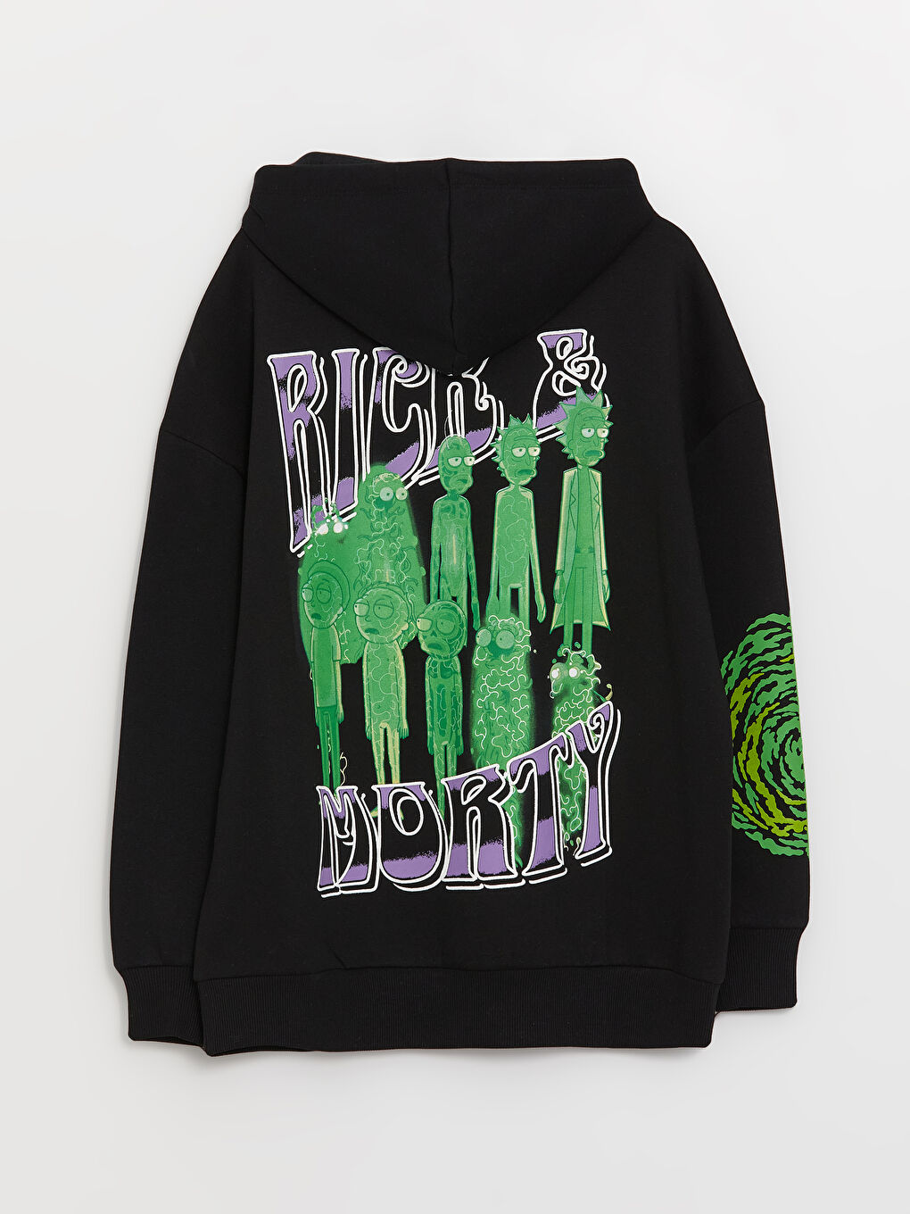 XSIDE Yeni Siyah Rick and Morty Baskılı Oversize Kadın Kalın Hoodie - 6