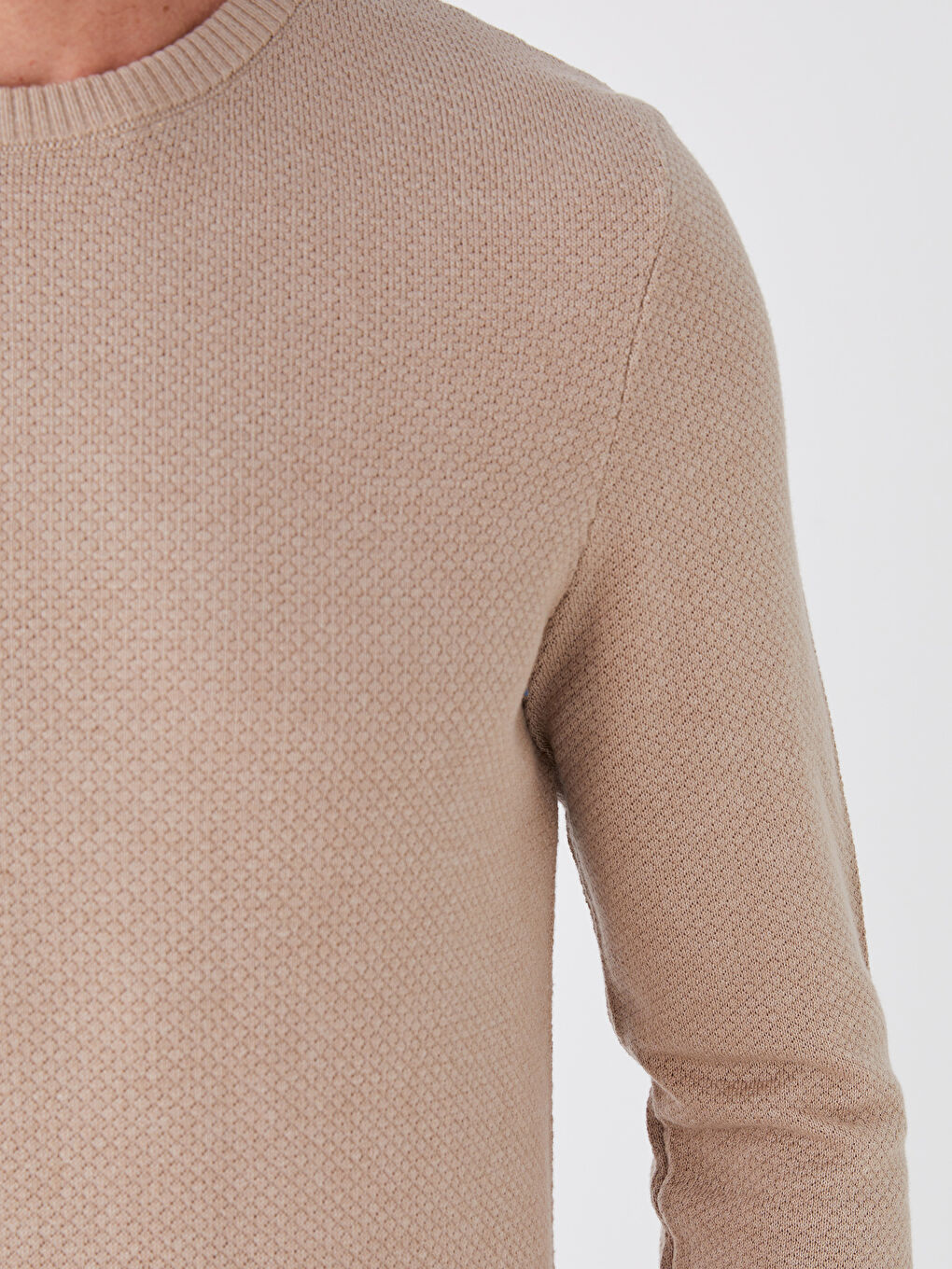 Bej Bisiklet Yaka Erkek Triko Kazak-3