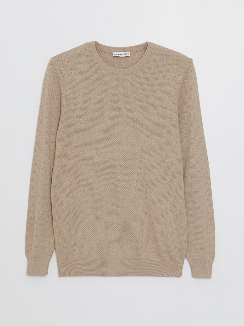 Bej Bisiklet Yaka Erkek Triko Kazak-5