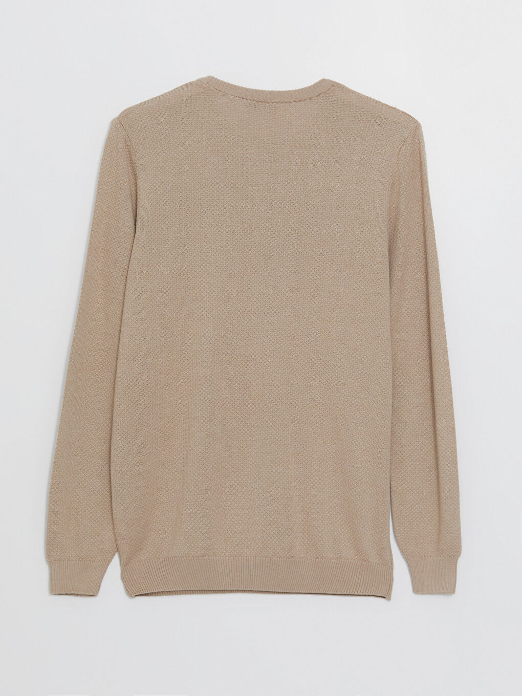 Bej Bisiklet Yaka Erkek Triko Kazak-6