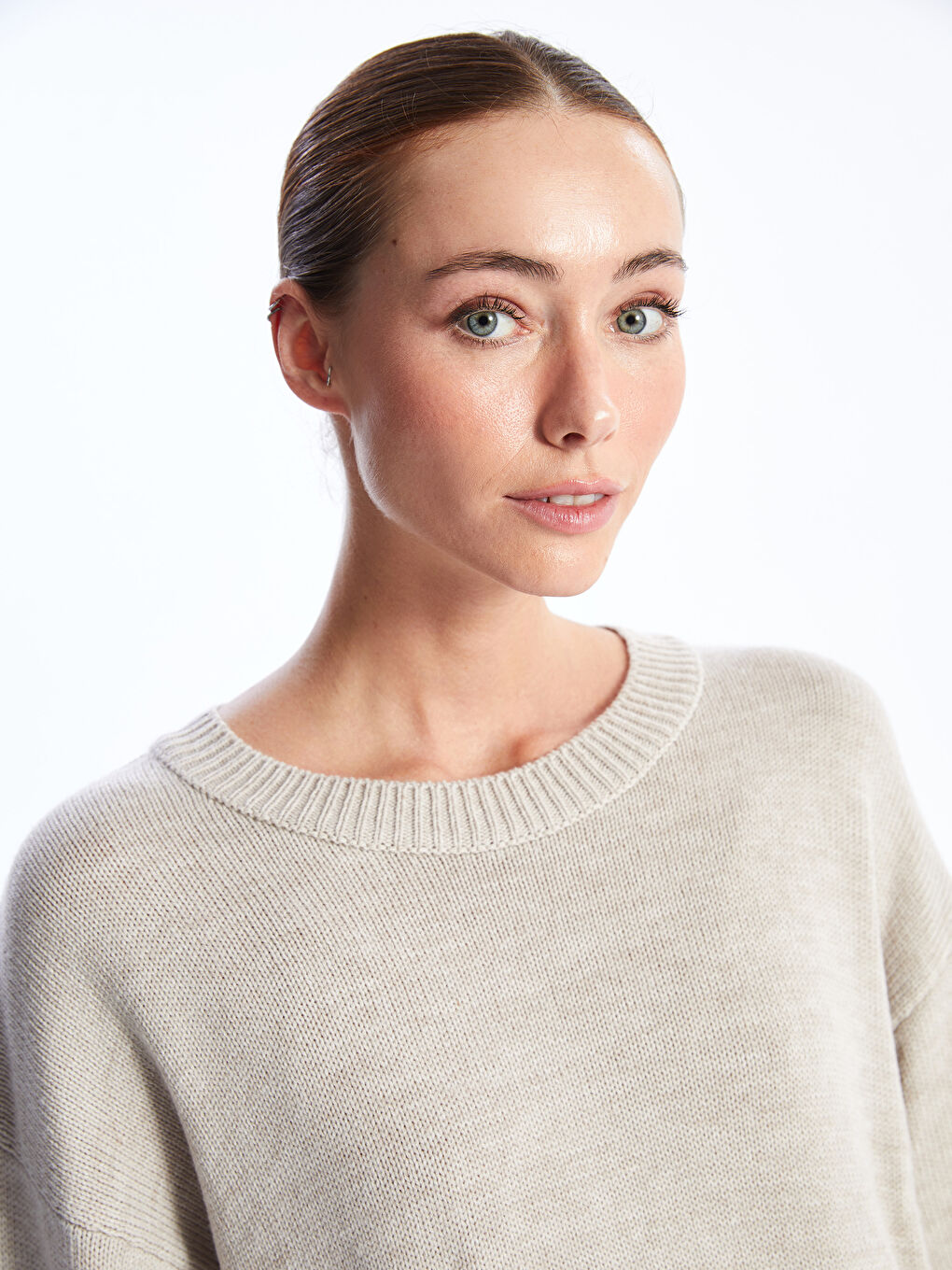 Kahverengi Bisiklet Yaka Oversize Kadın Triko Kazak-1